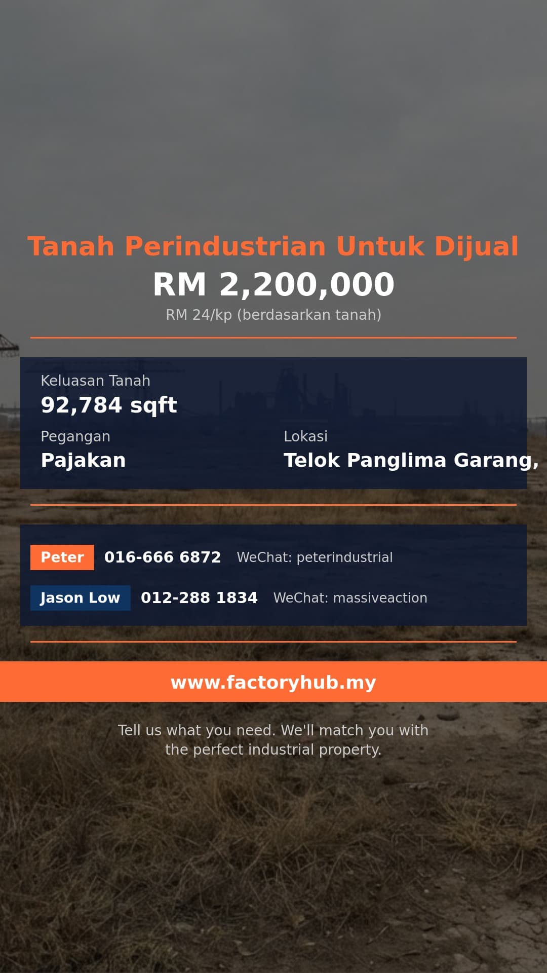 Tanah Untuk Dijual - RM2.2J Tanah Pertanian untuk Dijual di Sijangkang – 92784kp - Telok Panglima Garang, Selangor