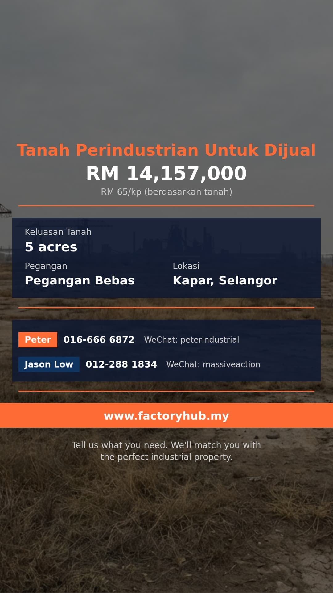 Tanah Untuk Dijual - Tanah Perindustrian 5 Ekar Bebas untuk Dijual di Kapar, Selangor - Kapar, Selangor