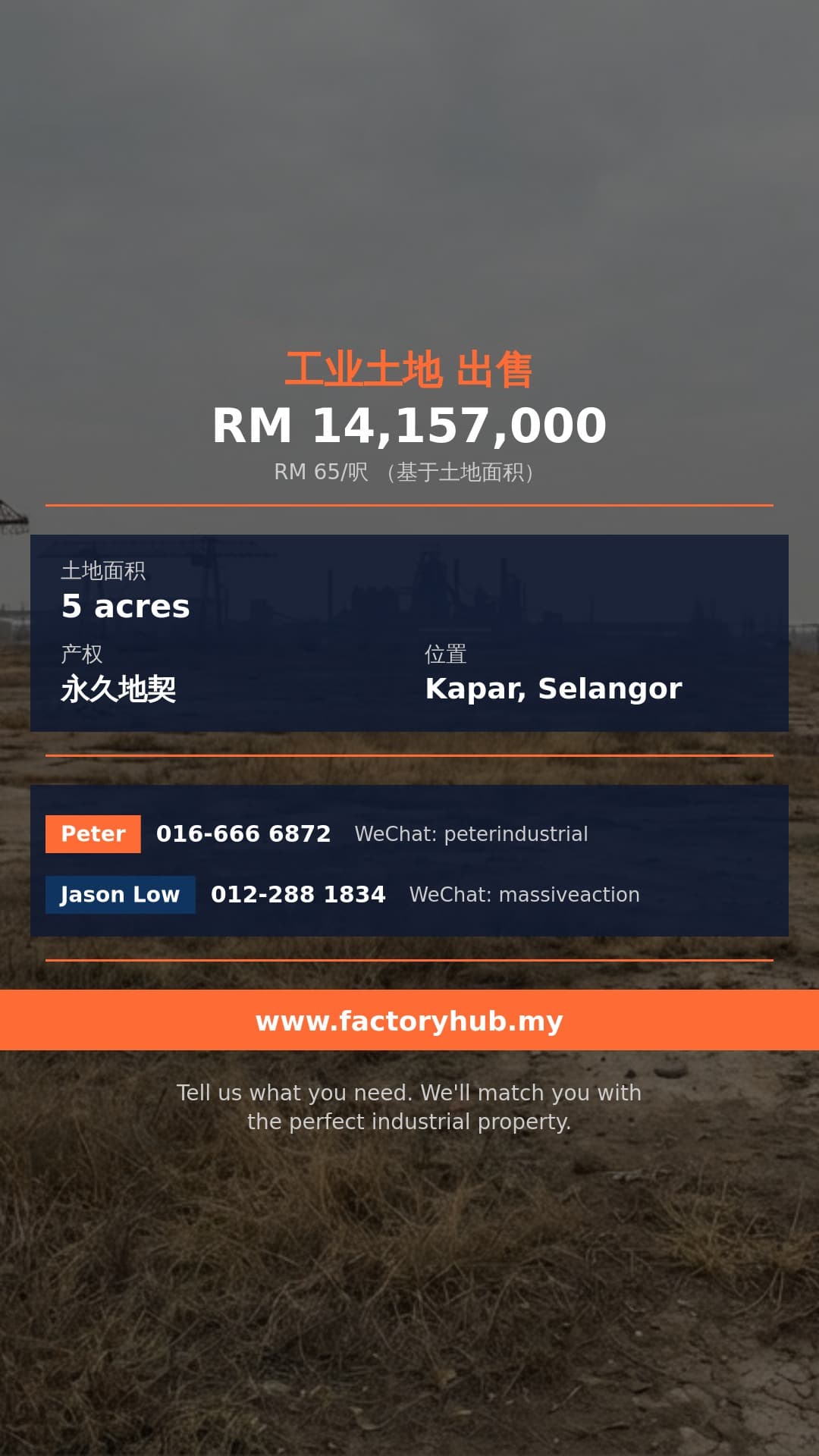 土地 出售 - 雪兰莪加埔5英亩永久地契工业地出售 - Kapar, Selangor