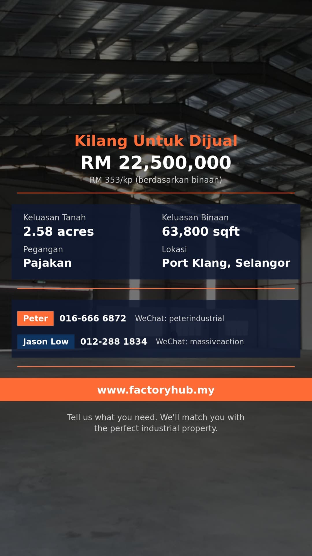 Kilang Untuk Dijual - Kilang Berasingan Untuk Dijual di Pelabuhan Klang, Selangor - Port Klang, Selangor