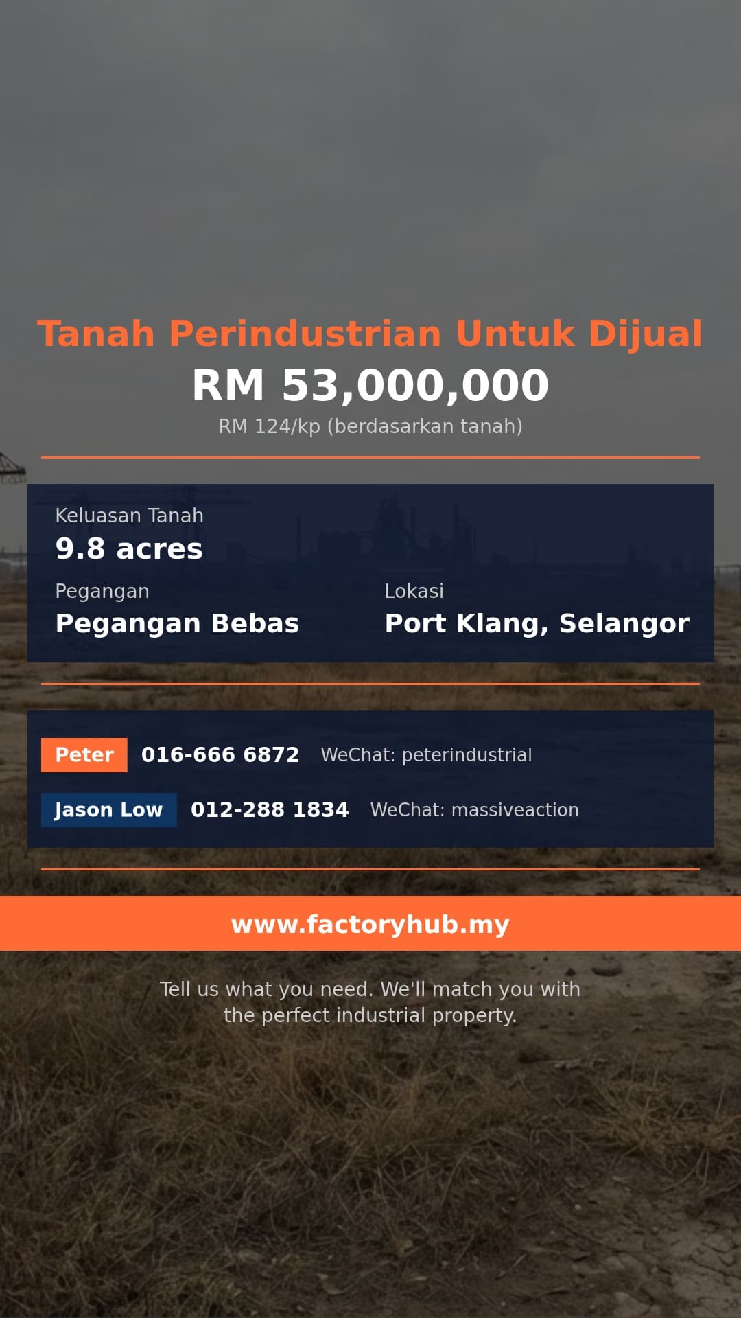 Tanah Untuk Dijual - Tanah Perindustrian 9.8 Ekar untuk Dijual di Kapar Klang - Port Klang, Selangor