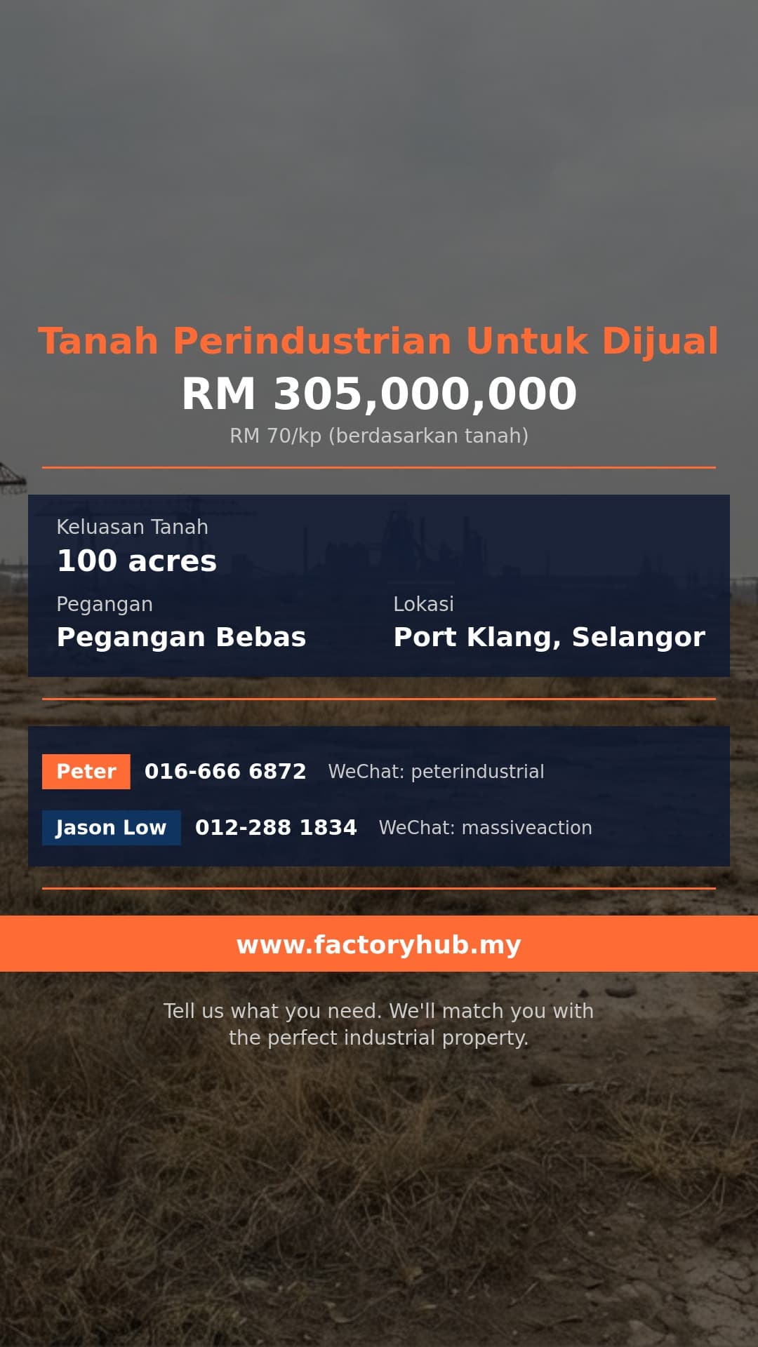 Tanah Untuk Dijual - Tanah Perindustrian Untuk Dijual di Kapar, Selangor - 100 Ekar - Port Klang, Selangor