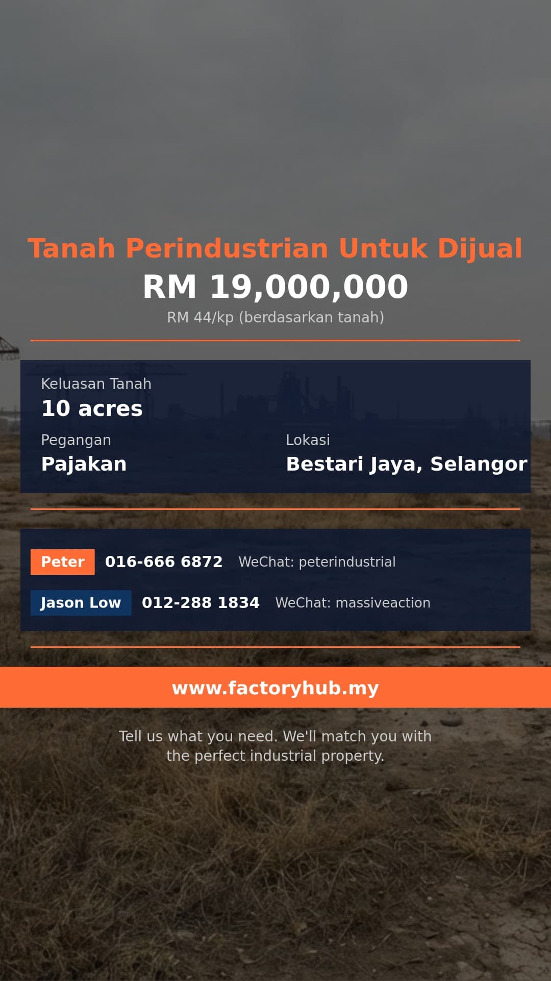 Tanah Untuk Dijual - Tanah Perindustrian 10 Ekar untuk Dijual di Bestari Jaya, Selangor - Bestari Jaya, Selangor