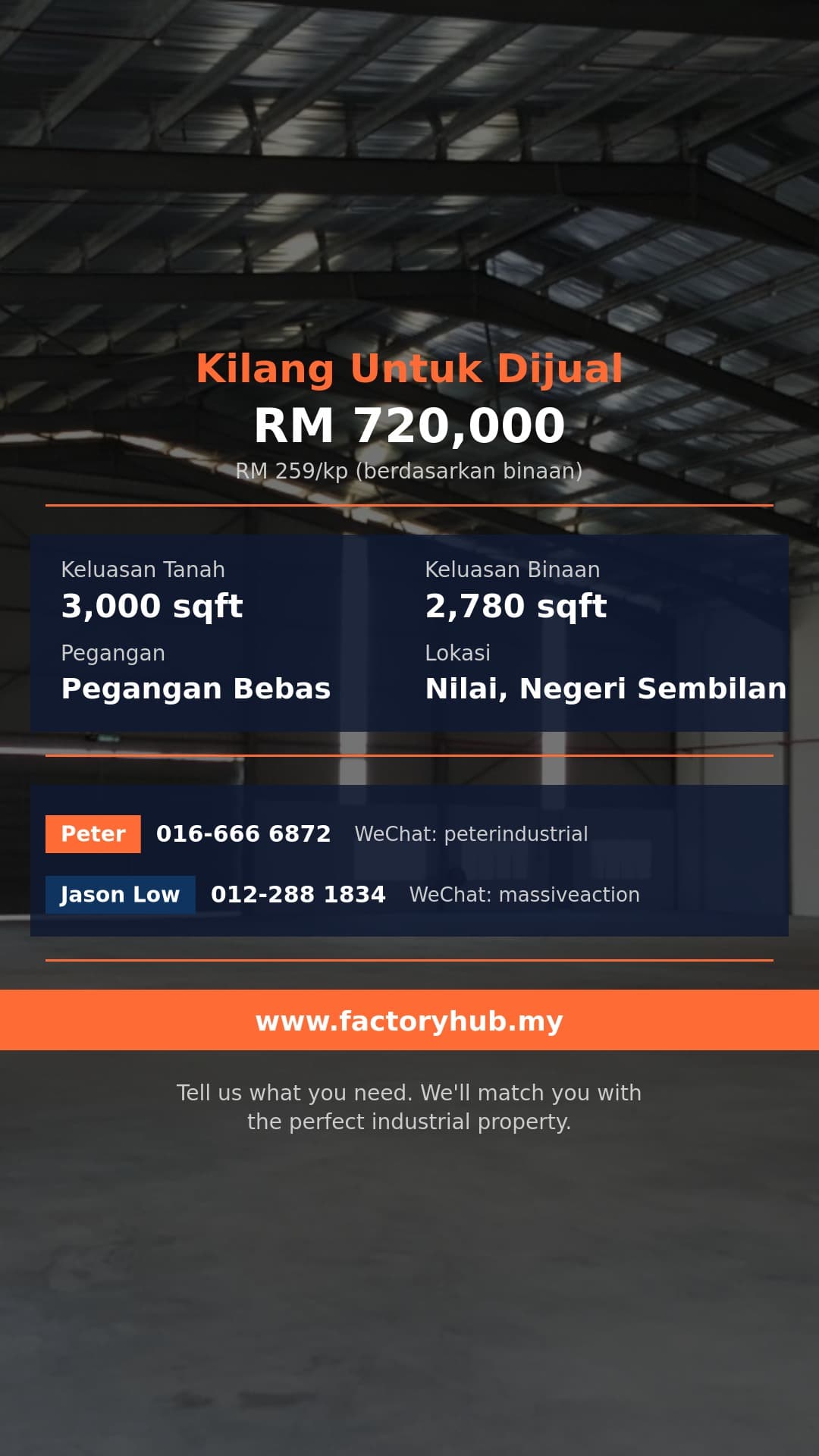 Kilang Untuk Dijual - Nilai 3 Pegangan Bebas Kilang Teres untuk Dijual – RM720K 3000kp - Nilai, Negeri Sembilan