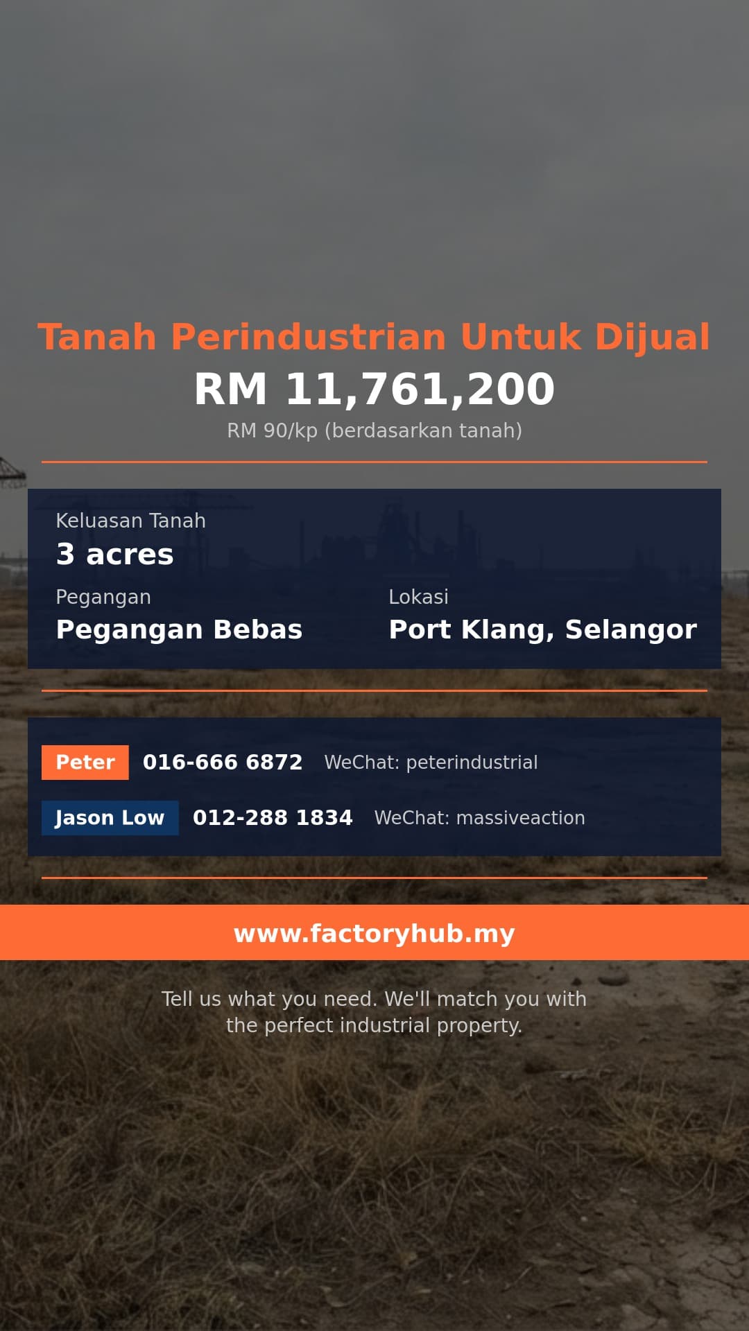 Tanah Untuk Dijual - Port Klang Pegangan Bebas Tanah Pertanian untuk Dijual – RM11.76J 3 ekar - Port Klang, Selangor