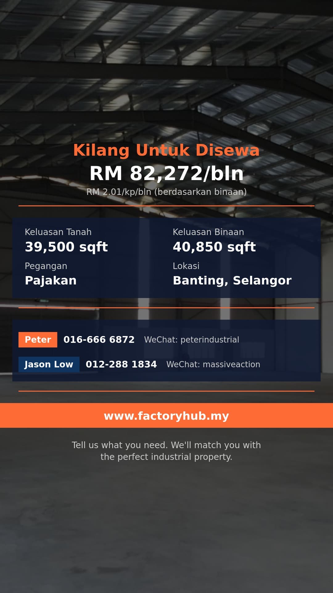 Kilang Untuk Disewa - Kilang Untuk Disewa di Jenjarom, Banting | 40,850 kaki persegi - Banting, Selangor Kilang Untuk Disewa - Kilang Untuk Disewa di Jenjarom, Banting | 40,850 kaki persegi - Banting, Selangor