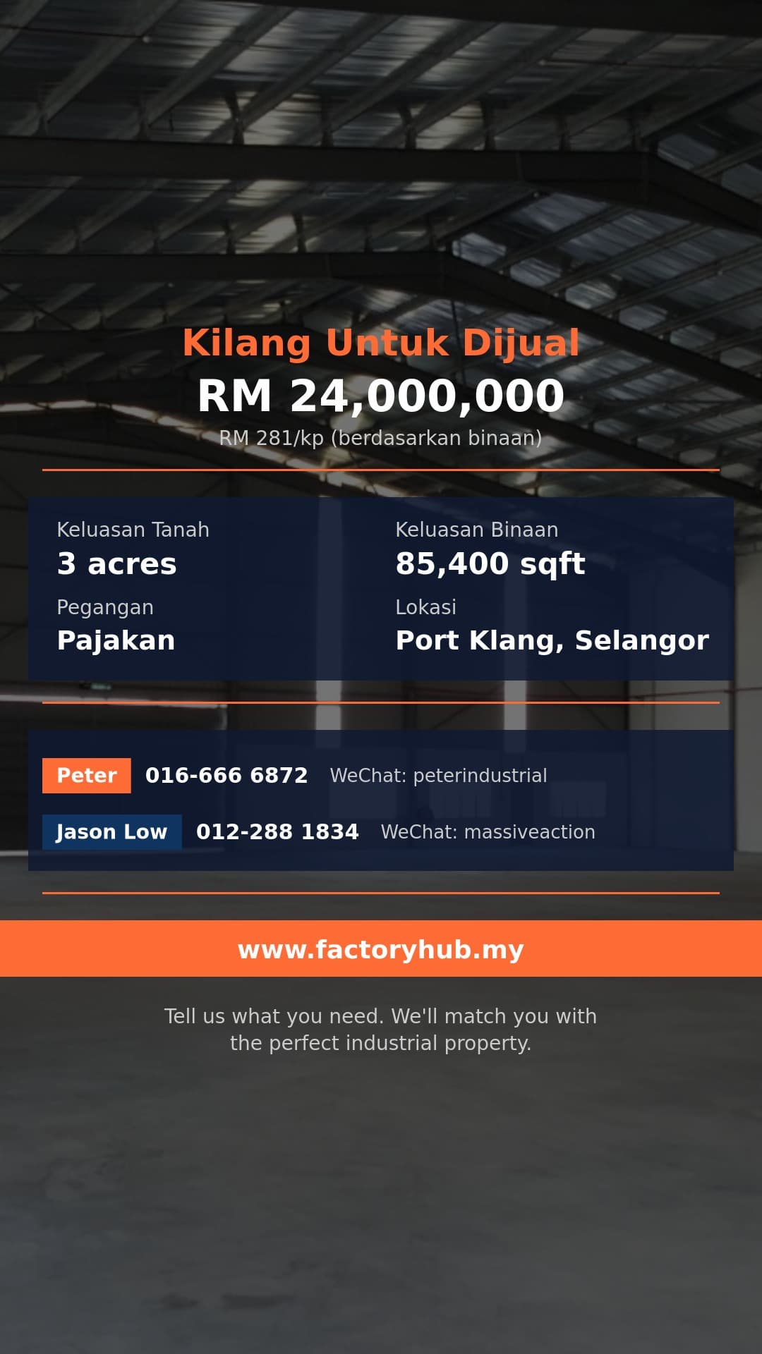 Kilang Untuk Dijual - Kilang Berasingan Untuk Dijual di Teluk Gong, Pelabuhan Klang - Port Klang, Selangor