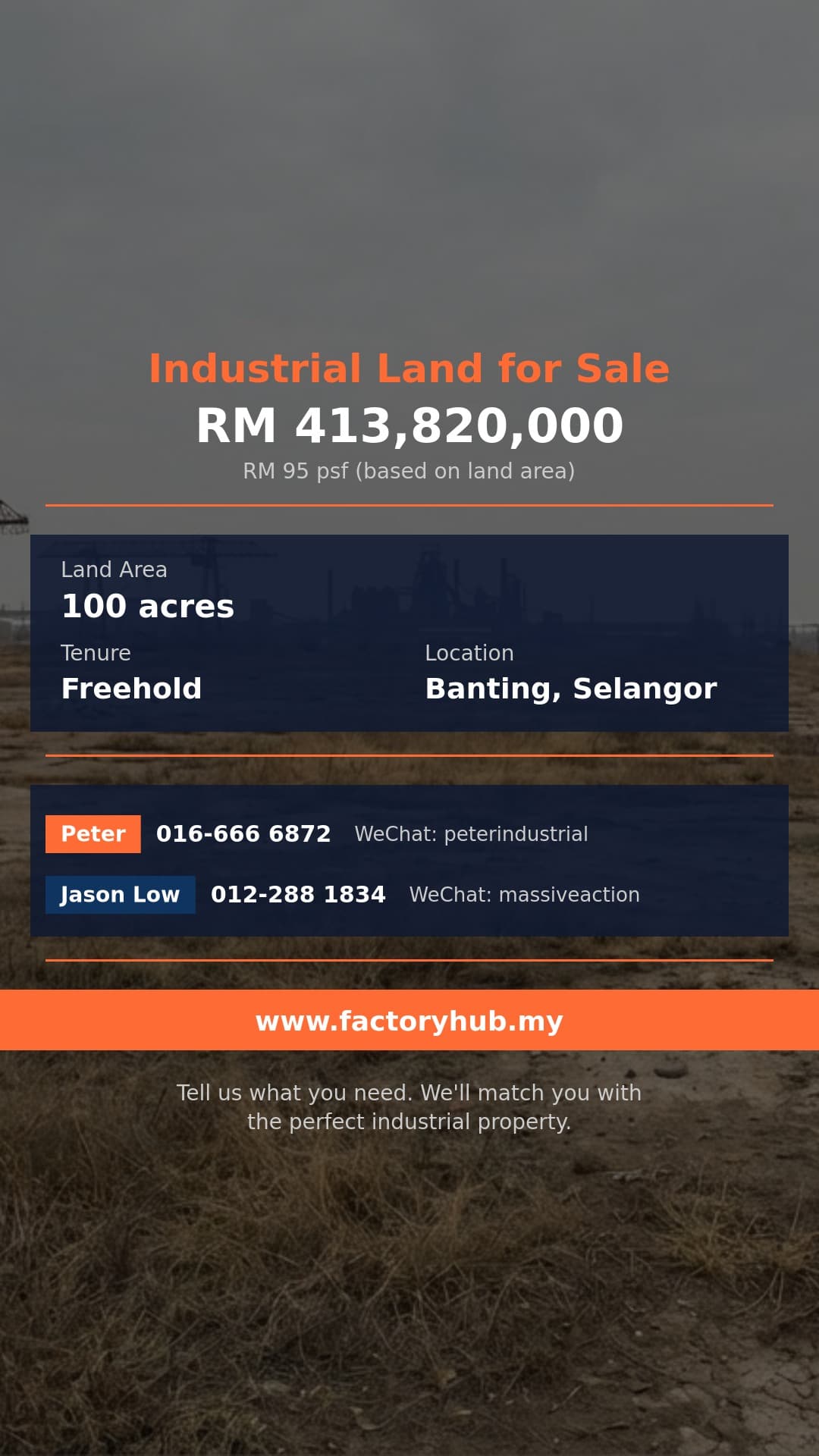 Land For Sale - Banting Freehold Industrial Land for Sale – RM413.82M 100 acres - Banting, Selangor
