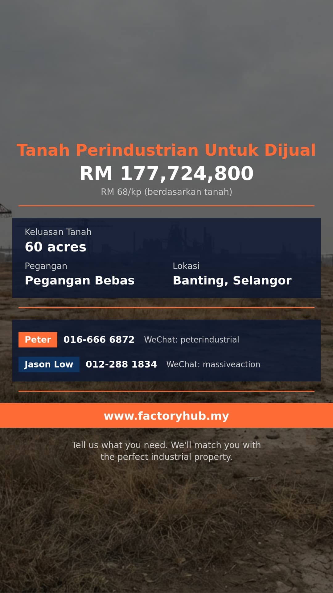 Tanah Untuk Dijual - Tanah Perindustrian 60 Ekar untuk Dijual di Banting, Selangor - Banting, Selangor