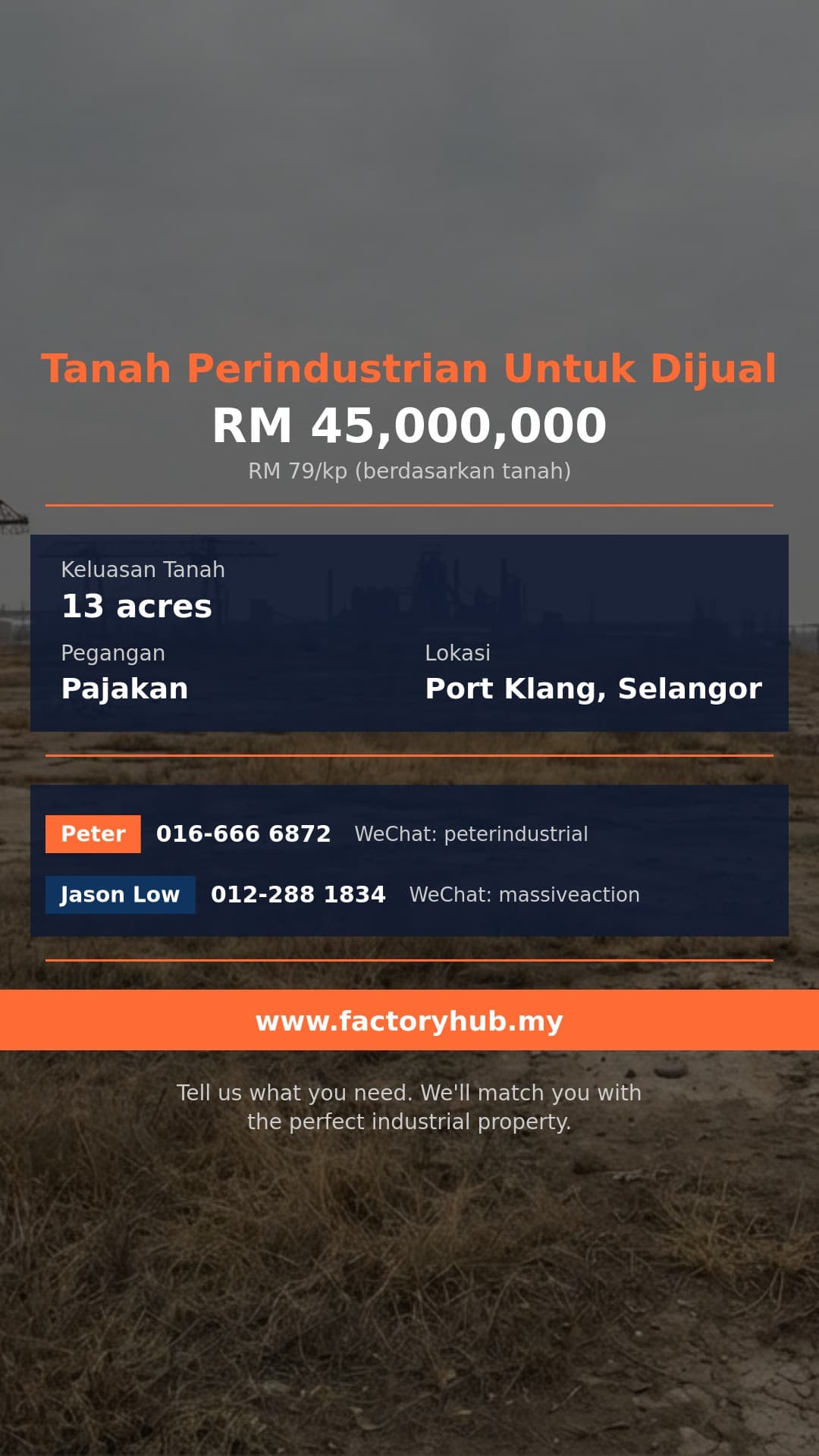 Tanah Untuk Dijual - Tanah Perindustrian Untuk Dijual di Pulau Indah, Klang - Port Klang, Selangor