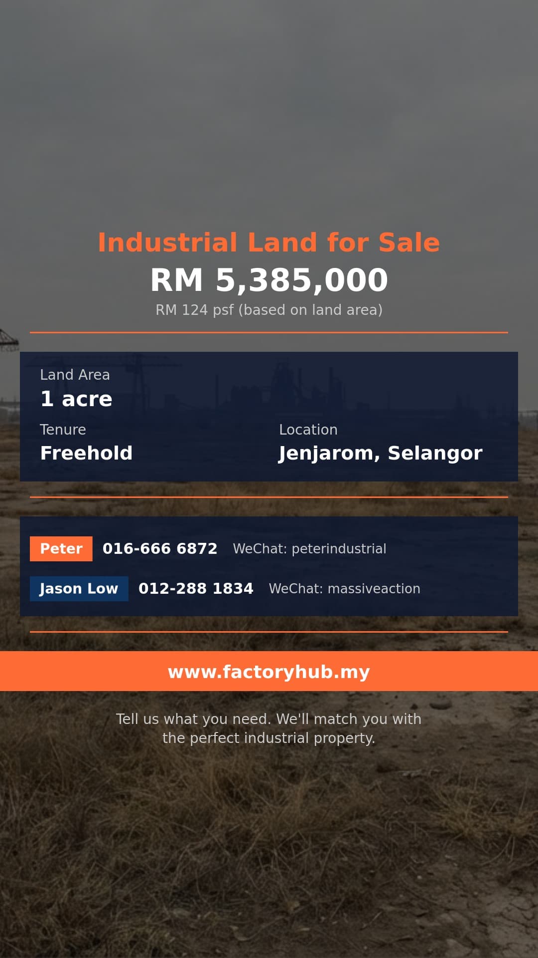 Land For Sale - Industrial Land for Sale in Wisdom Park, Jenjarom - Jenjarom, Selangor Land For Sale - Industrial Land for Sale in Wisdom Park, Jenjarom - Jenjarom, Selangor