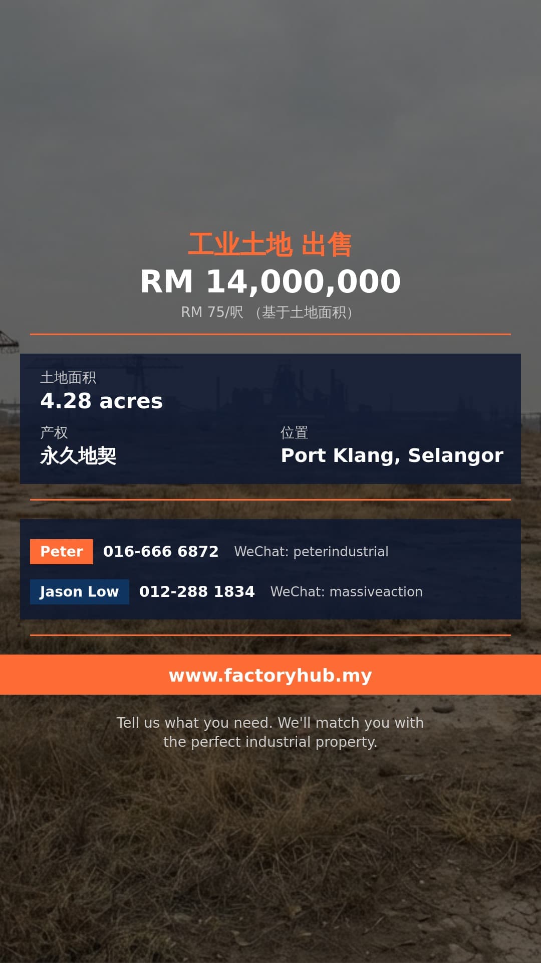 土地 出售 - 永久地契巴生港工业地出售，雪兰莪 - Port Klang, Selangor