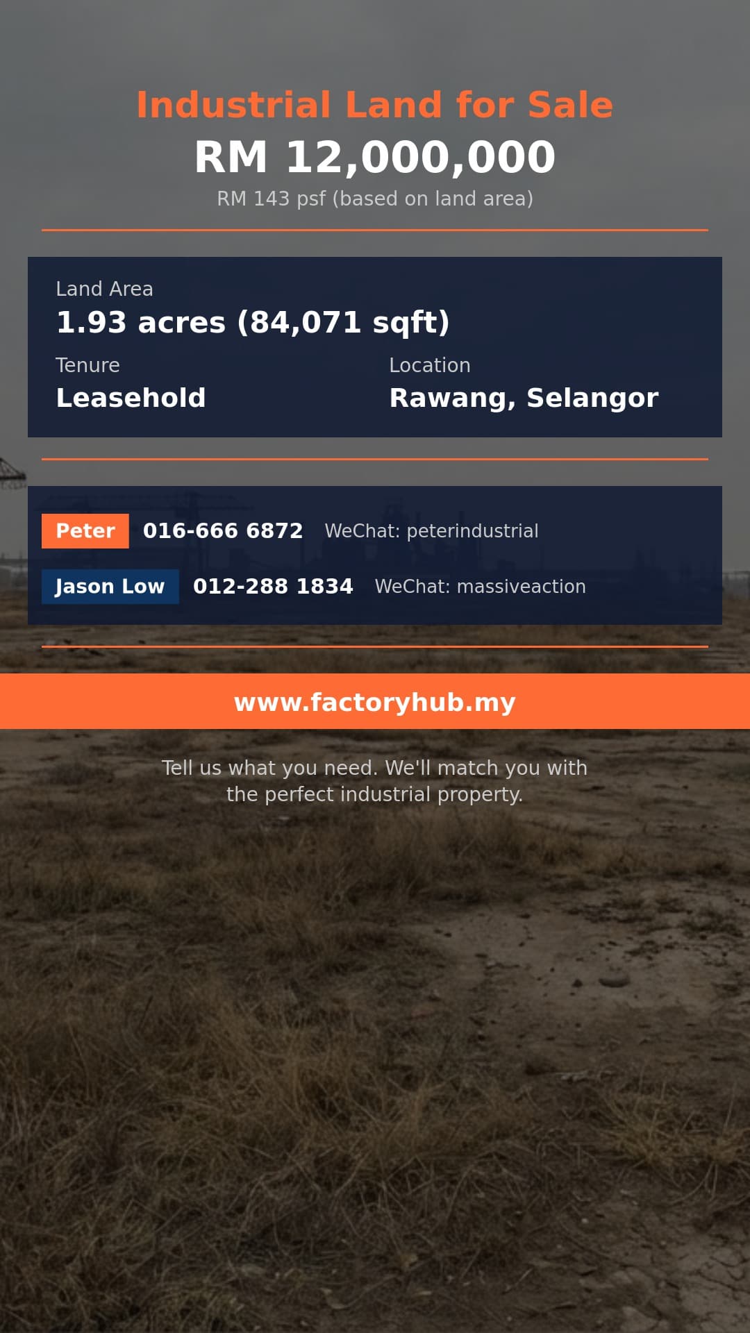 Land For Sale - Rawang Industrial Land for Sale in Kawasan Perusahaan Batu – RM12M - Rawang, Selangor