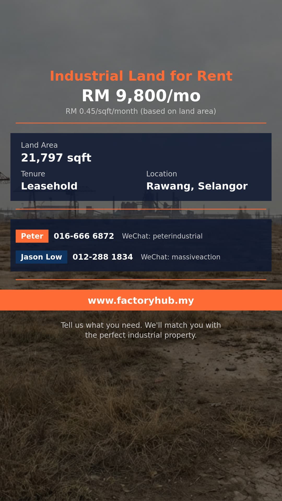 Land For Rent - RM9800/mo Industrial Land for Rent in Rawang – 21797sf - Rawang, Selangor Land For Rent - RM9800/mo Industrial Land for Rent in Rawang – 21797sf - Rawang, Selangor