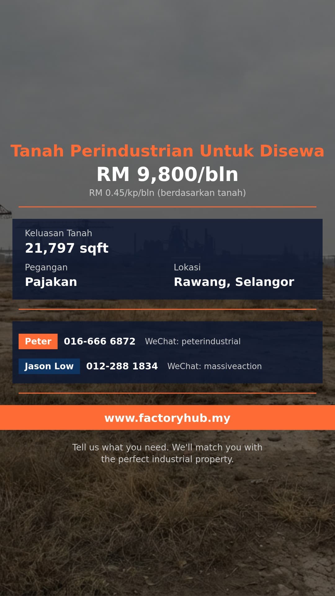 Tanah Untuk Disewa - RM9800/bln Tanah Perindustrian untuk Disewa di Rawang – 21797kp - Rawang, Selangor Tanah Untuk Disewa - RM9800/bln Tanah Perindustrian untuk Disewa di Rawang – 21797kp - Rawang, Selangor