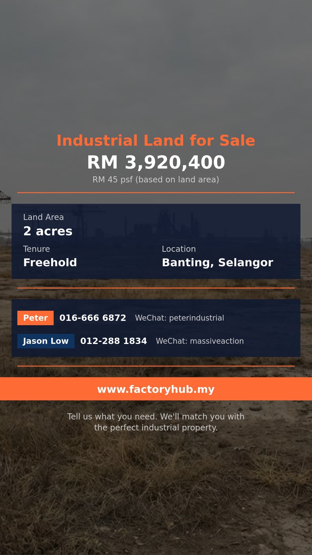 Land For Sale - RM3.92M Freehold Agriculture Zoning Industrial Land for Sale in - Banting, Selangor Land For Sale - RM3.92M Freehold Agriculture Zoning Industrial Land for Sale in - Banting, Selangor