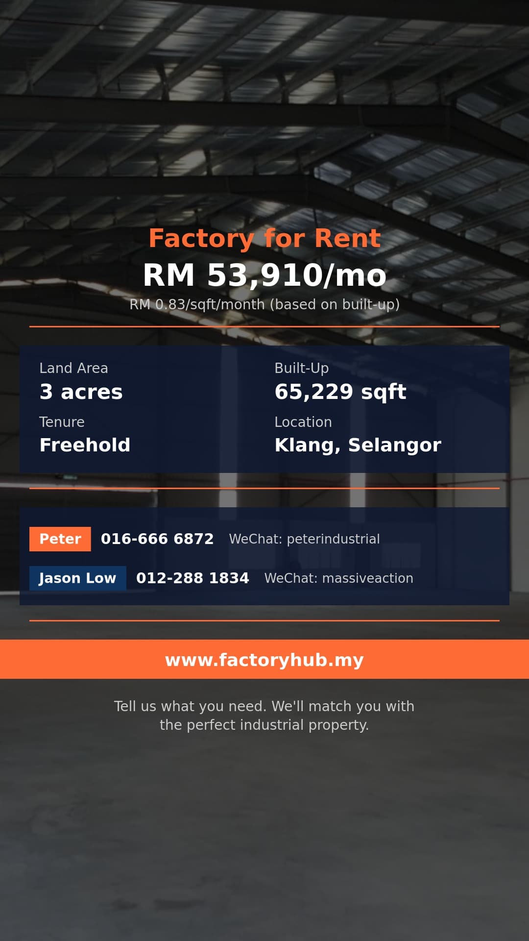 Factory For Rent - Meru Klang Industrial Warehouse for Rent – RM54K/mo 65229sf - Port Klang, Selangor