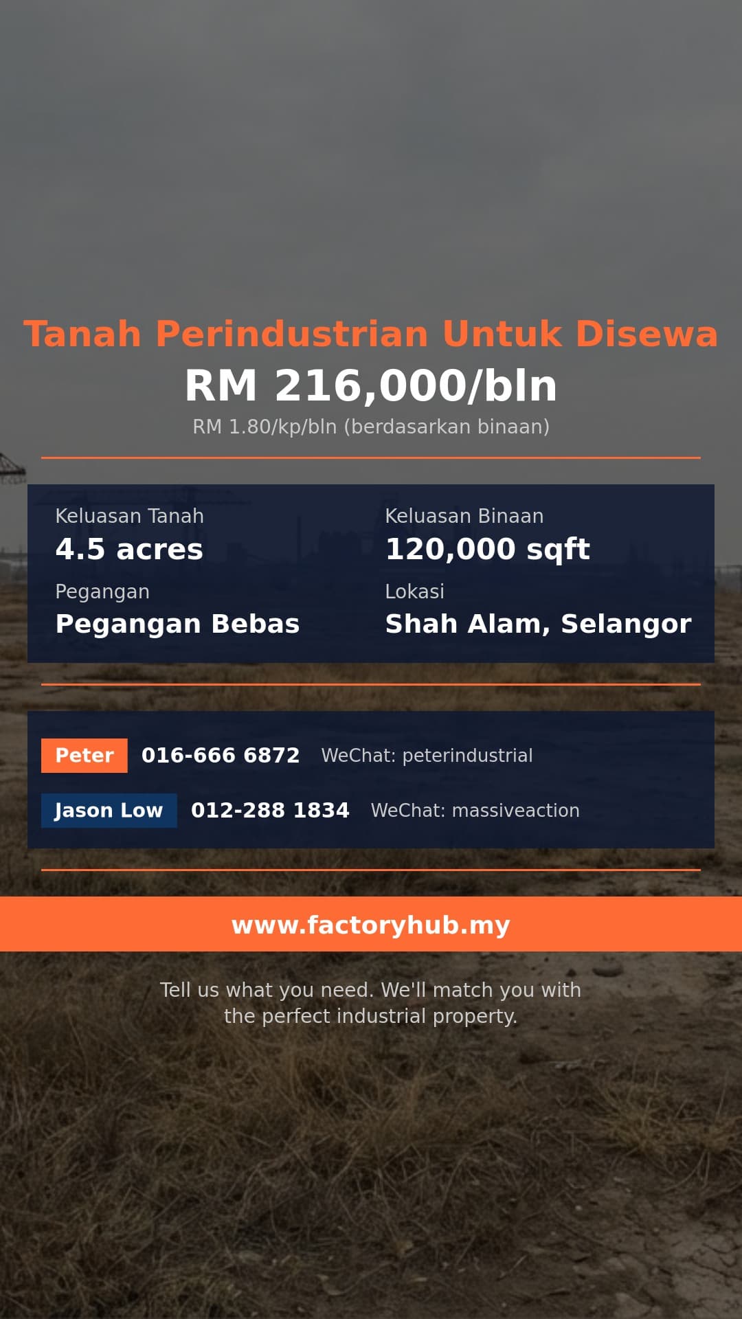 Tanah Untuk Disewa - RM216K/bln Kilang Berdiri Sendiri untuk Disewa di Seksyen 24 Shah - Shah Alam, Selangor