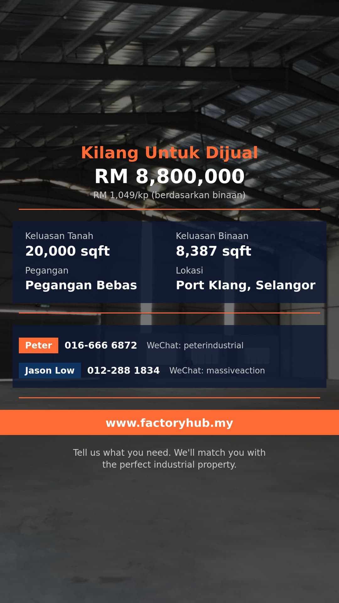 Kilang Untuk Dijual - Bukit Raja Pegangan Bebas Kilang Berdiri Sendiri Dijual – RM8.8J - Port Klang, Selangor