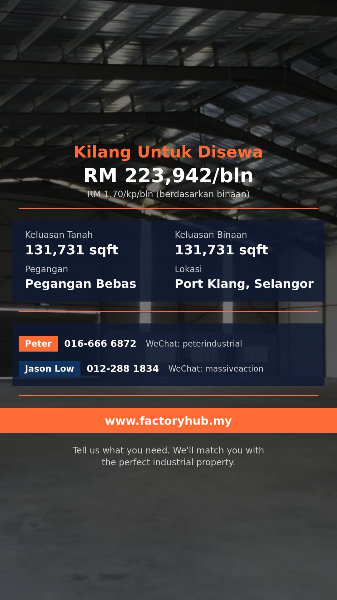 Kilang Untuk Disewa - Perdana Industrial Park Gudang untuk Disewa – RM224K/bln 131731kp - Port Klang, Selangor