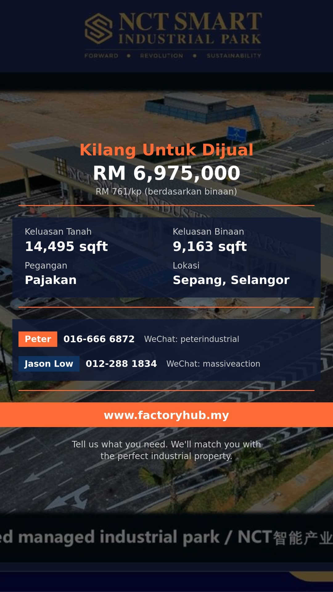 Kilang Untuk Dijual - Kilang Kluster Penjuru (Type A1) untuk Dijual di Sepang — NCT Smart Industrial Park - Sepang, Selangor