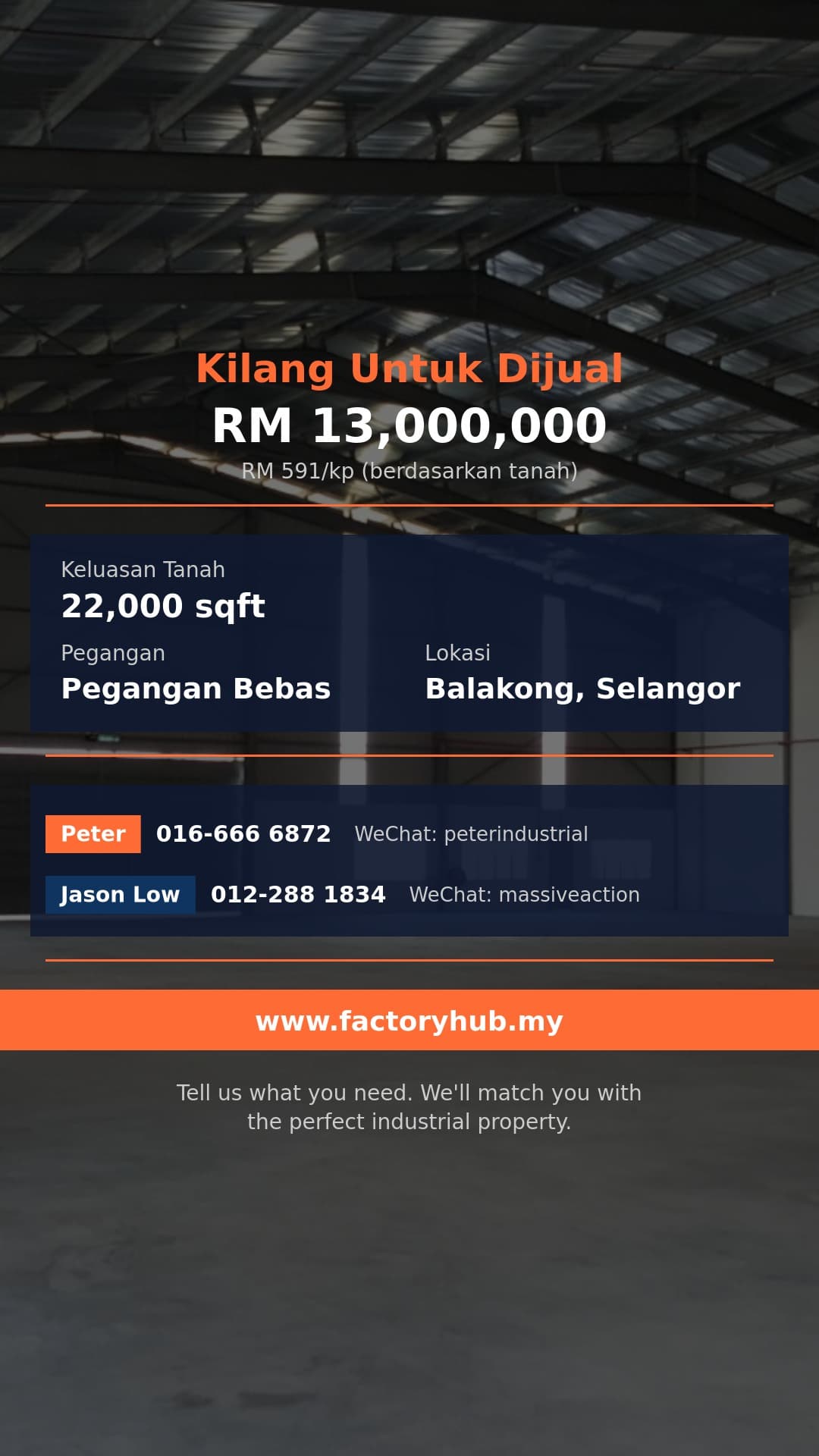 Kilang Untuk Dijual - Pegangan Bebas Kilang Semi-D untuk Dijual di Jalan BA, Balakong - Balakong, Selangor