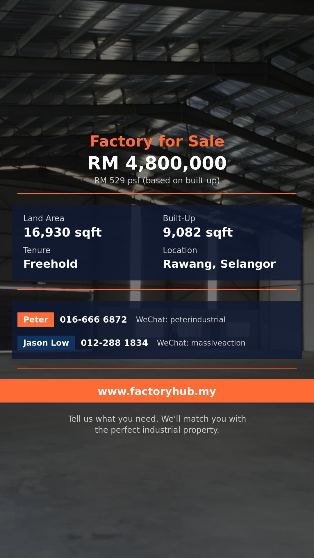 Factory For Sale - Semi-D Factory for Sale in Rawang Integrated Industrial Park - Rawang, Selangor