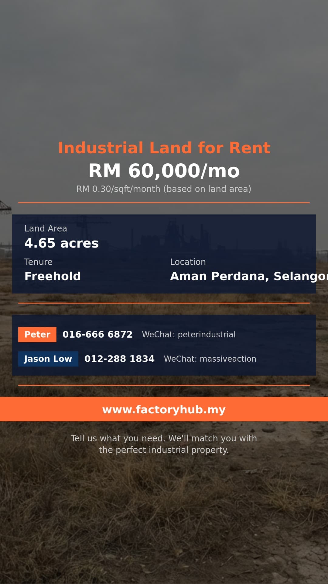 Land For Rent - Industrial Land for Rent in Aman Perdana – RM60K/mo 4.65ac - Aman Perdana, Selangor