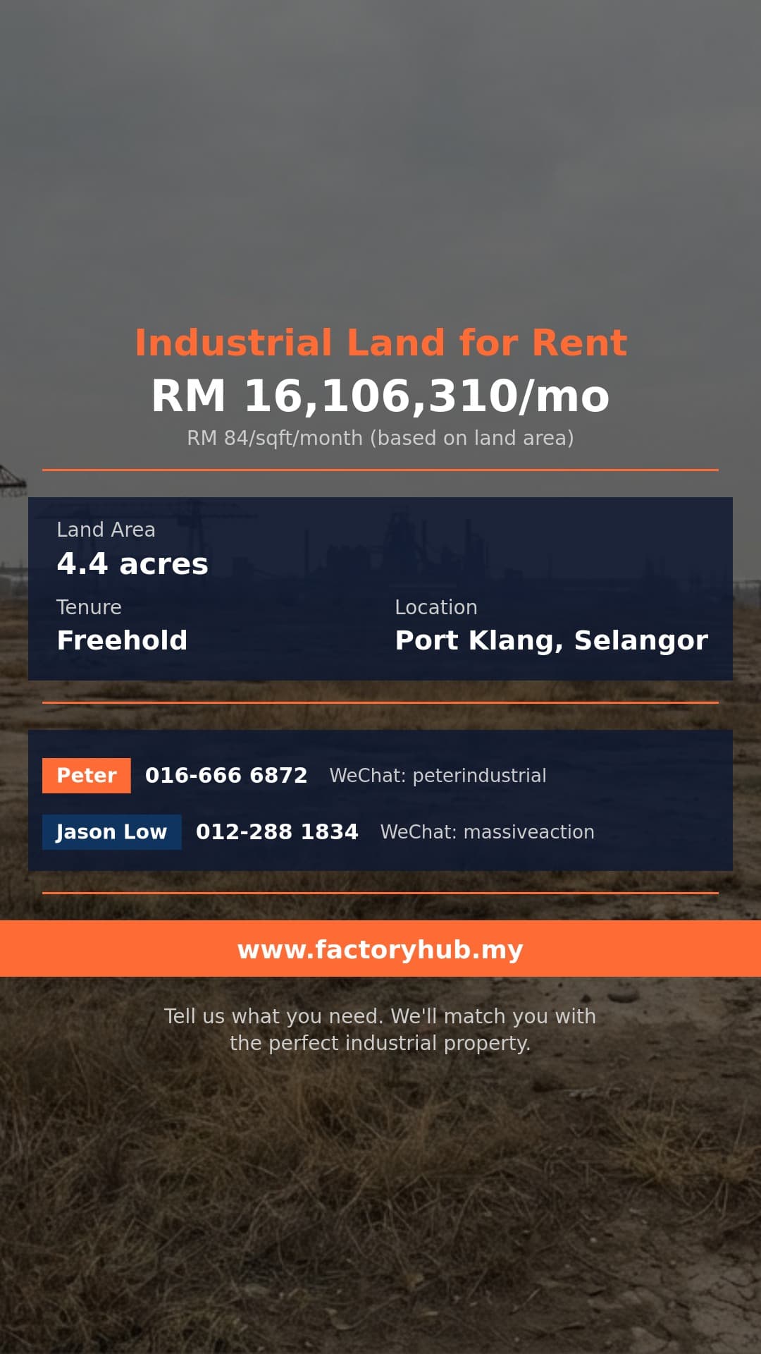 Land For Rent - RM16.1M/mo Industrial Land for Rent in Port Klang – 191664sf - Port Klang, Selangor