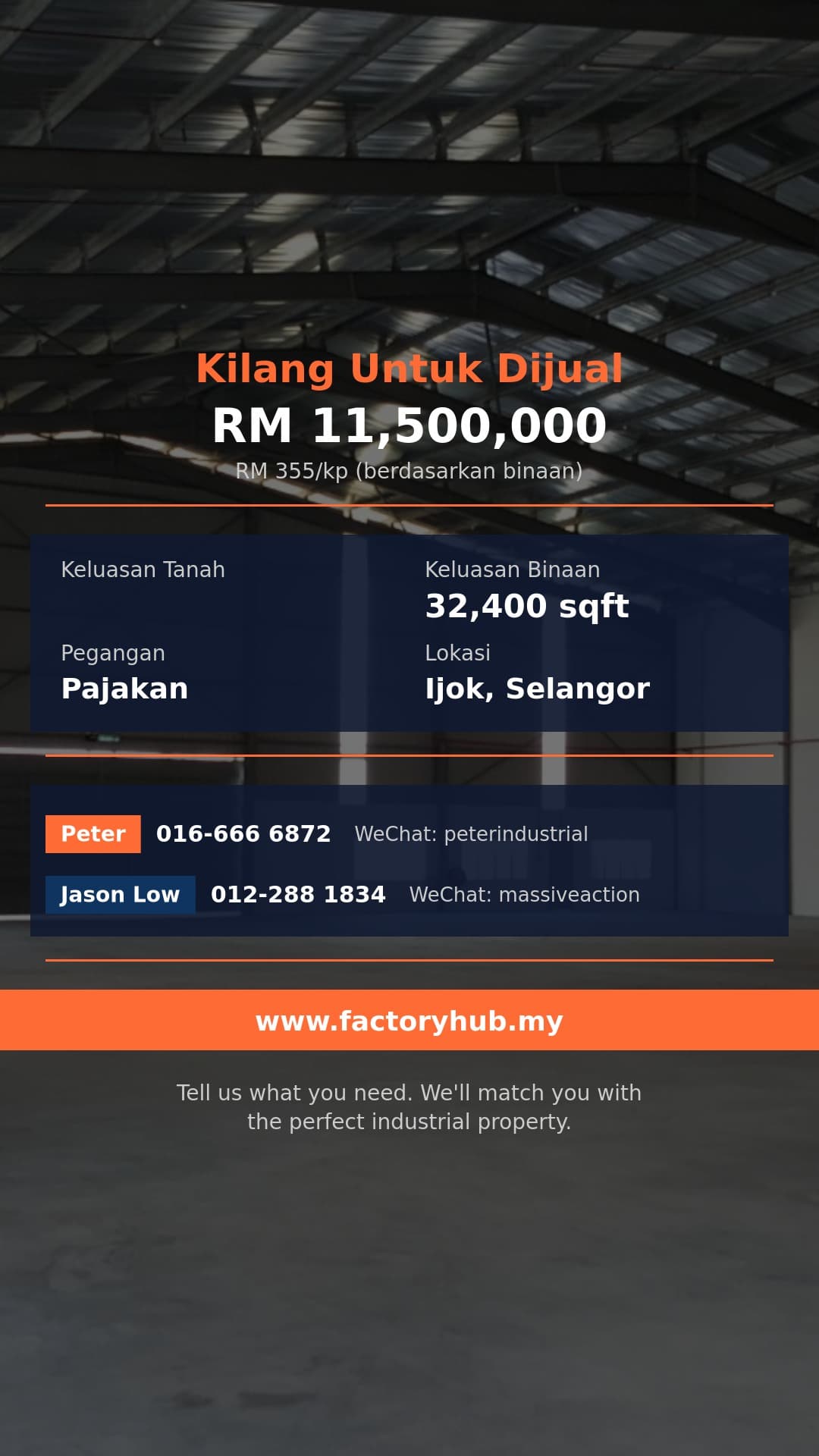 Kilang Untuk Dijual - Kilang Sesebuah untuk Dijual di Jalan Harmoni, Ijok - Ijok, Selangor