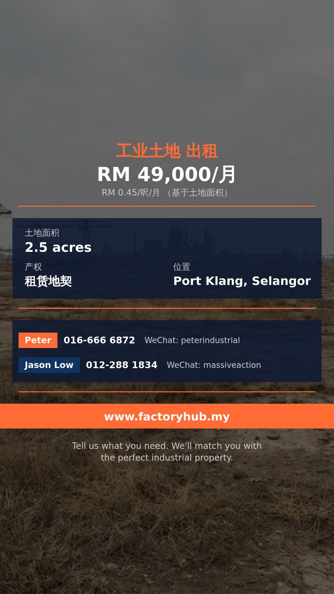 土地 出租 - RM4.9万/月 雪兰莪North Port工业地出租 – 2.5英亩 - Port Klang, Selangor