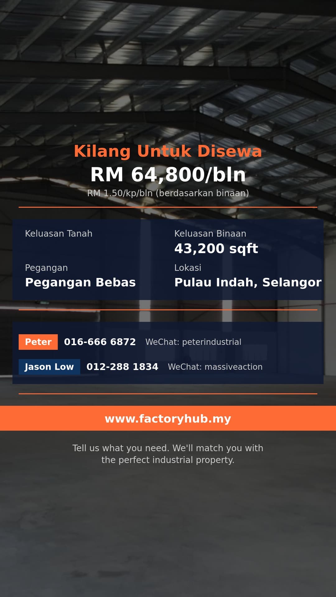 Kilang Untuk Disewa - Gudang untuk Disewa di Taman Perindustrian Pulau Indah – RM64.8K/bln 43200kp - Pulau Indah, Selangor