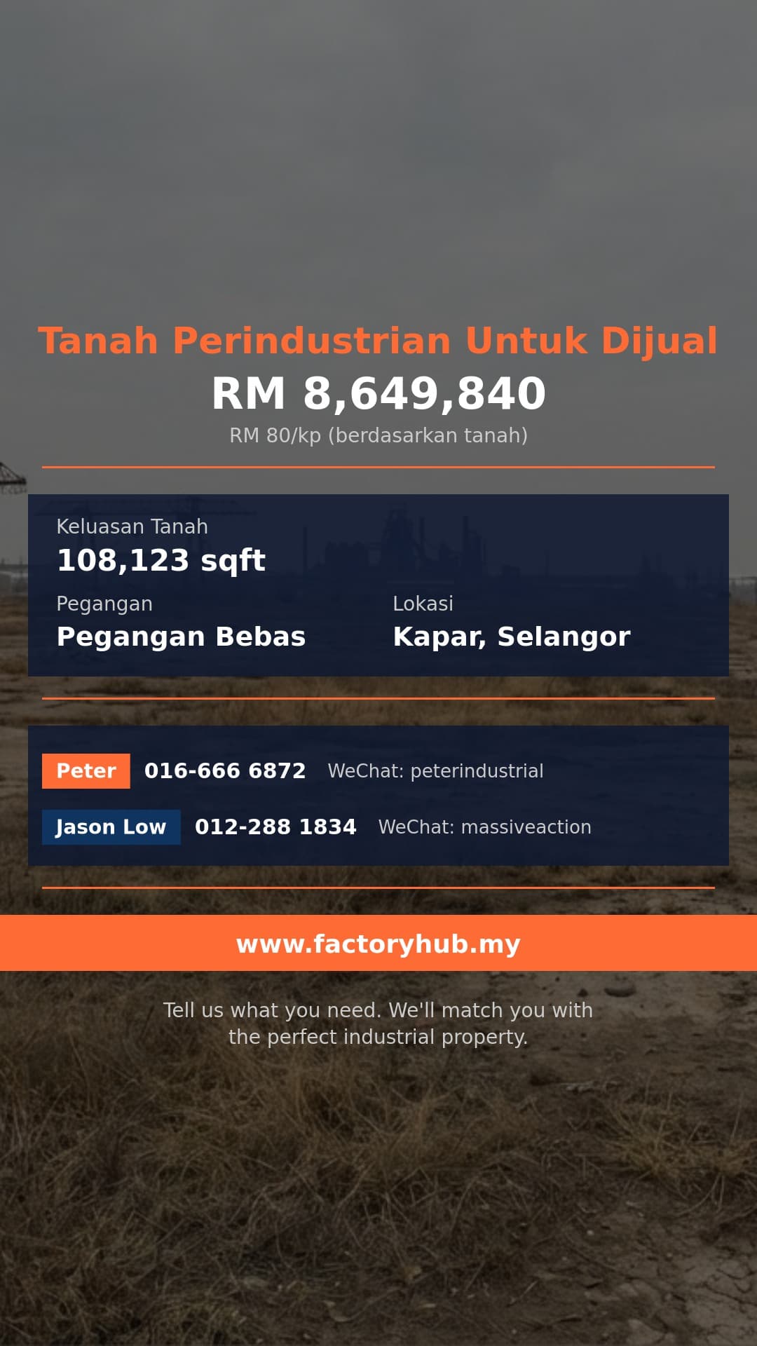 Tanah Untuk Dijual - Tanah Perindustrian untuk Dijual di KIIP Kapar 2, Kapar - Kapar, Selangor