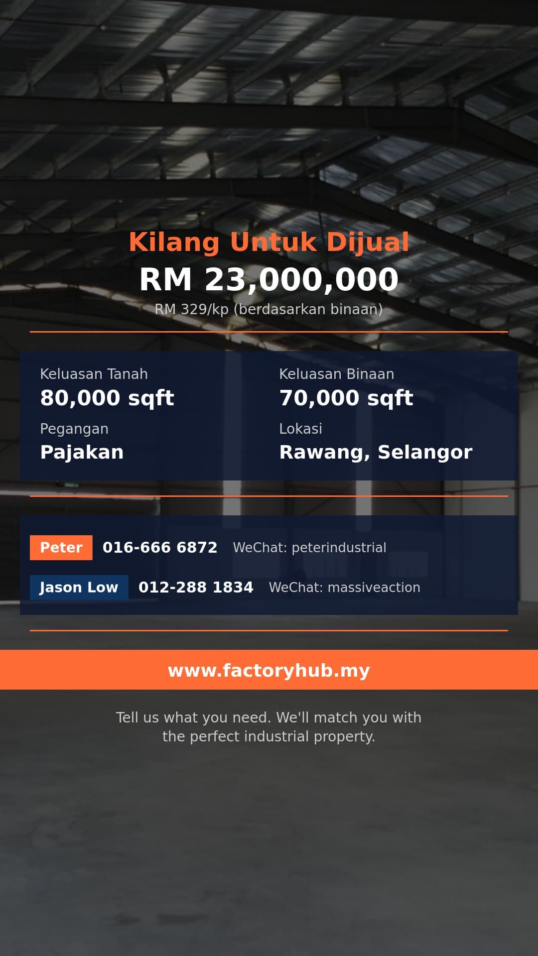 Kilang Untuk Dijual - Kilang Sesebuah Dijual di Rawang Integrated Business Park, Rawang - Rawang, Selangor
