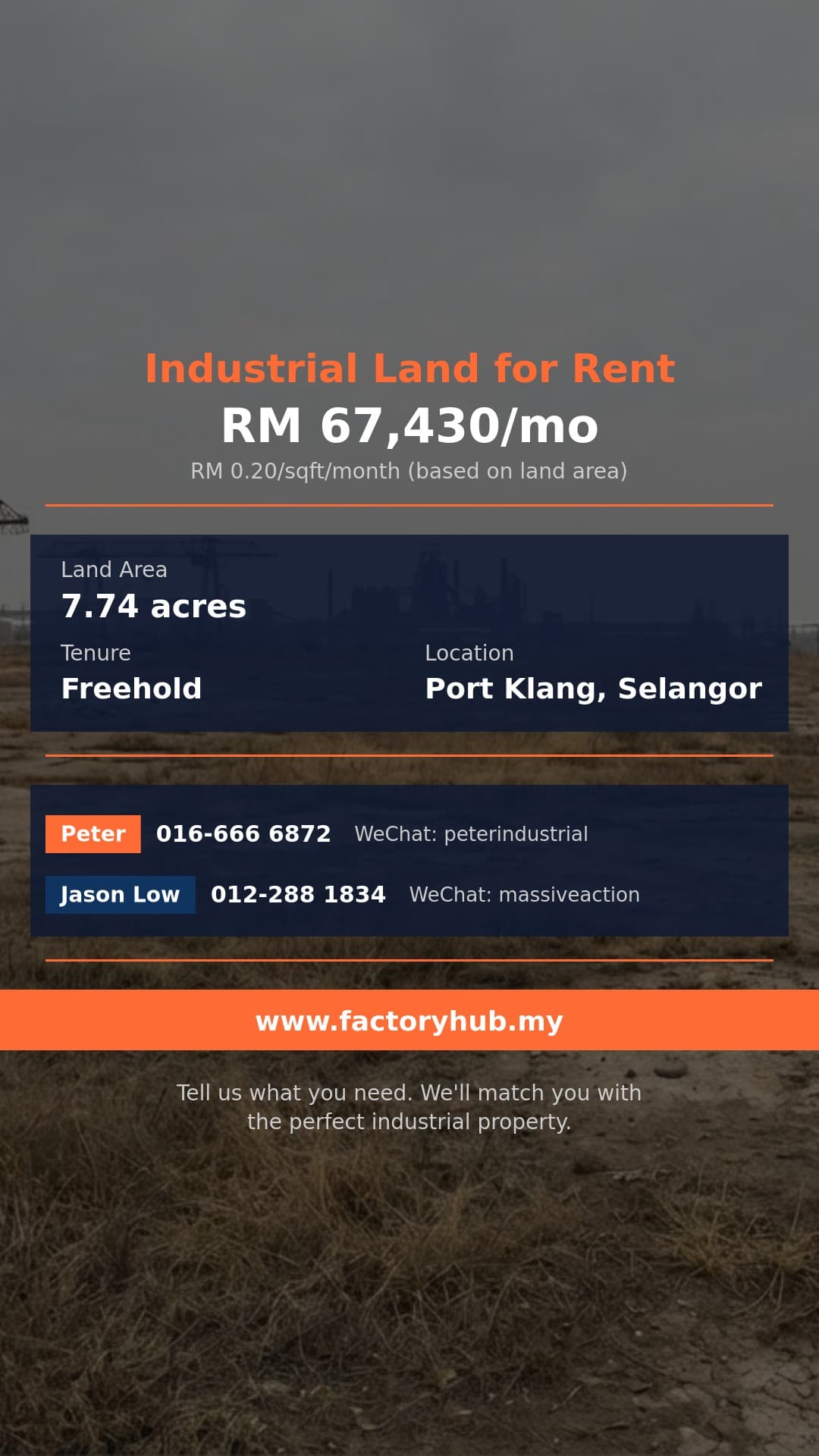 Land For Rent - Port Klang Industrial Land for Rent – RM67,430/mo 7.74 acres - Port Klang, Selangor