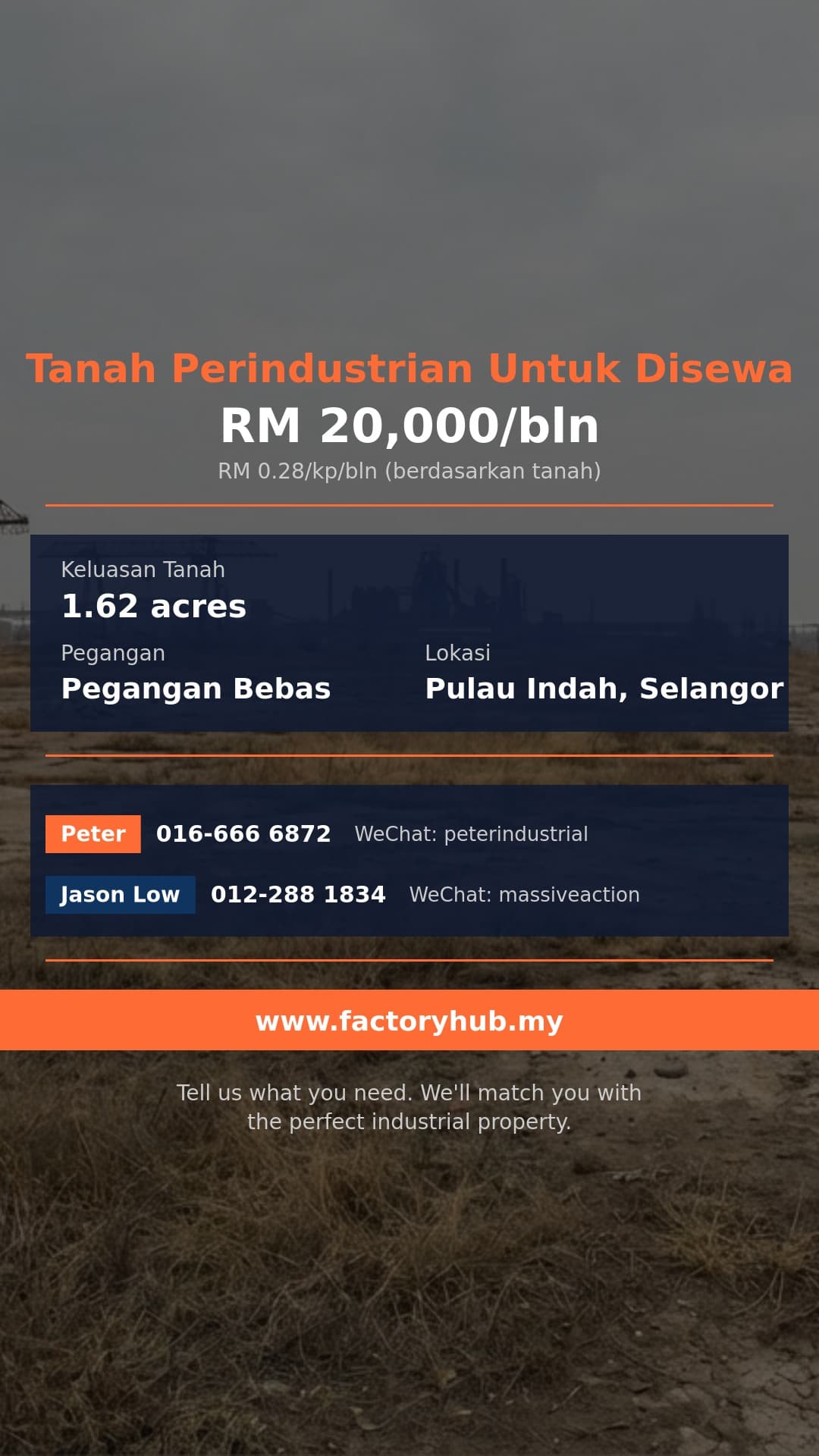 Tanah Untuk Disewa - RM20K/bln Tanah Perindustrian untuk Disewa di Taman Perindustrian Pulau Indah – 1.62 ekar - Pulau Indah, Selangor