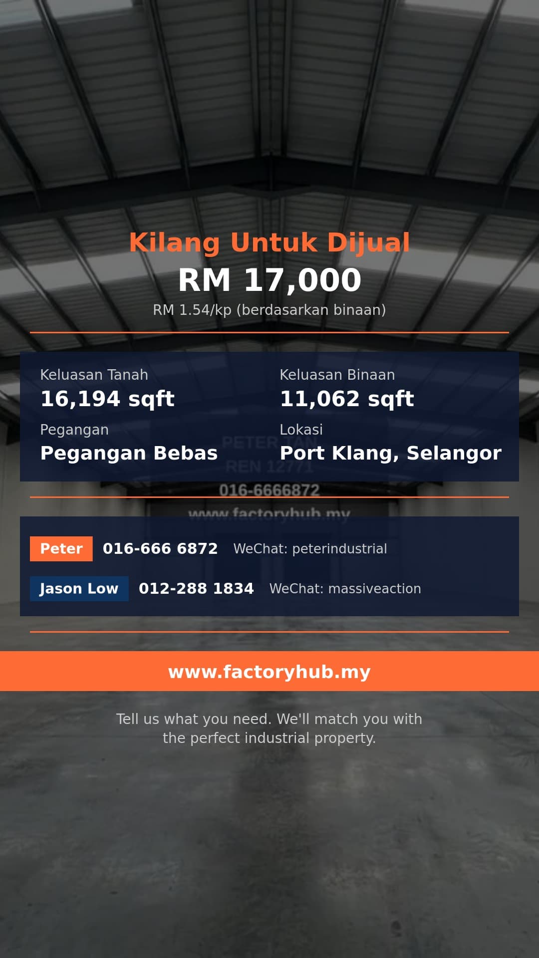 Kilang Untuk Dijual - RM17K Pegangan Bebas Kilang Berkembar Dijual di Meru Industrial Park - Port Klang, Selangor