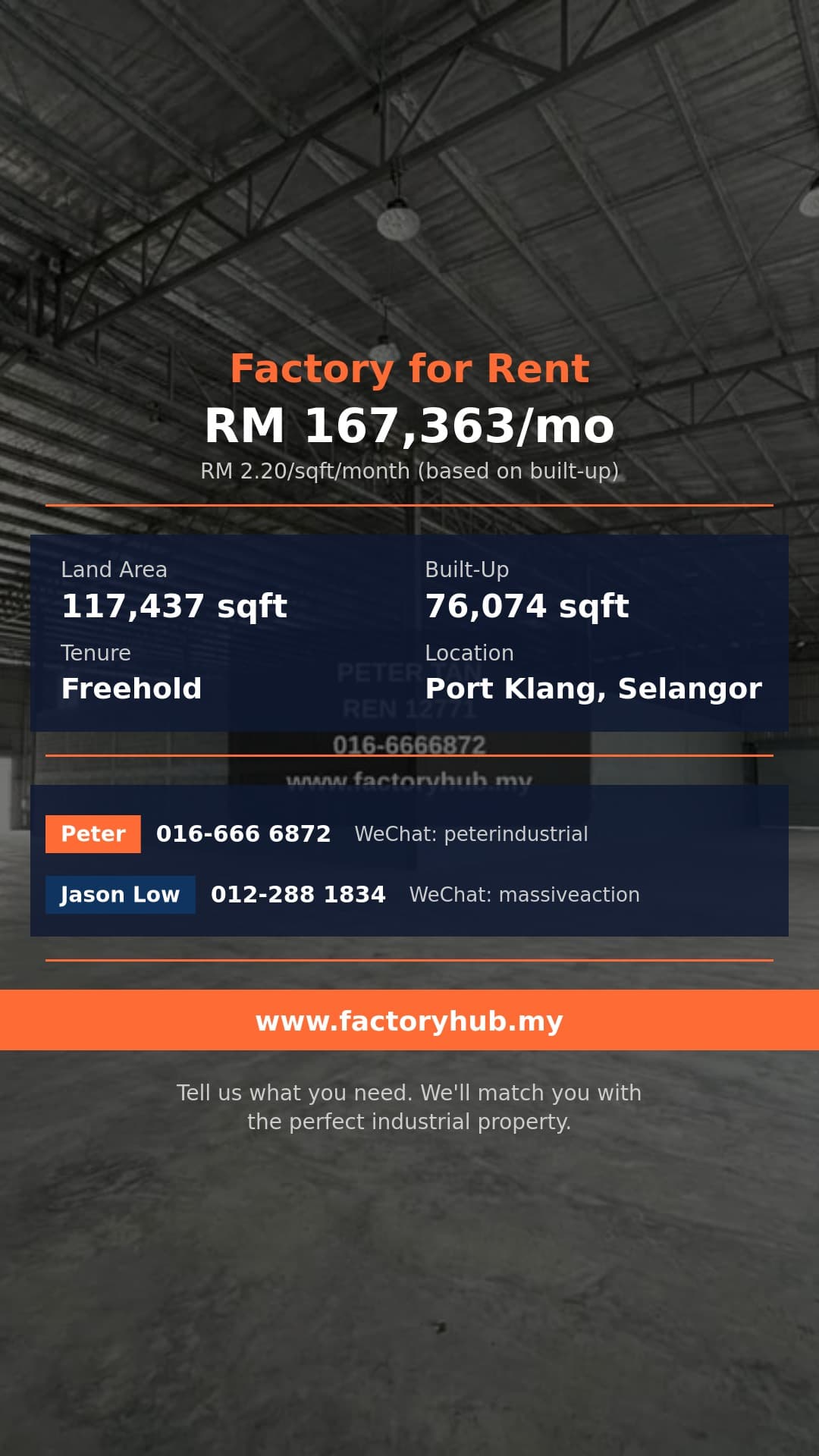 Factory For Rent - Factory/Warehouse HT Power Crane for Rent in Meru, Klang – RM167K - Port Klang, Selangor