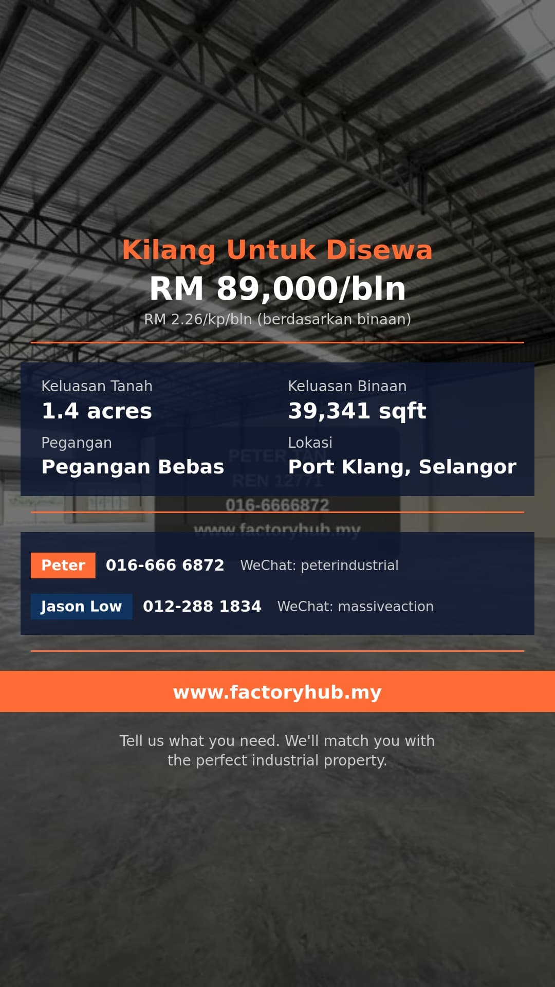 Kilang Untuk Disewa - Gudang Berasingan Kren untuk Disewa di Sungai Kapar Indah – RM89K/bln - Port Klang, Selangor