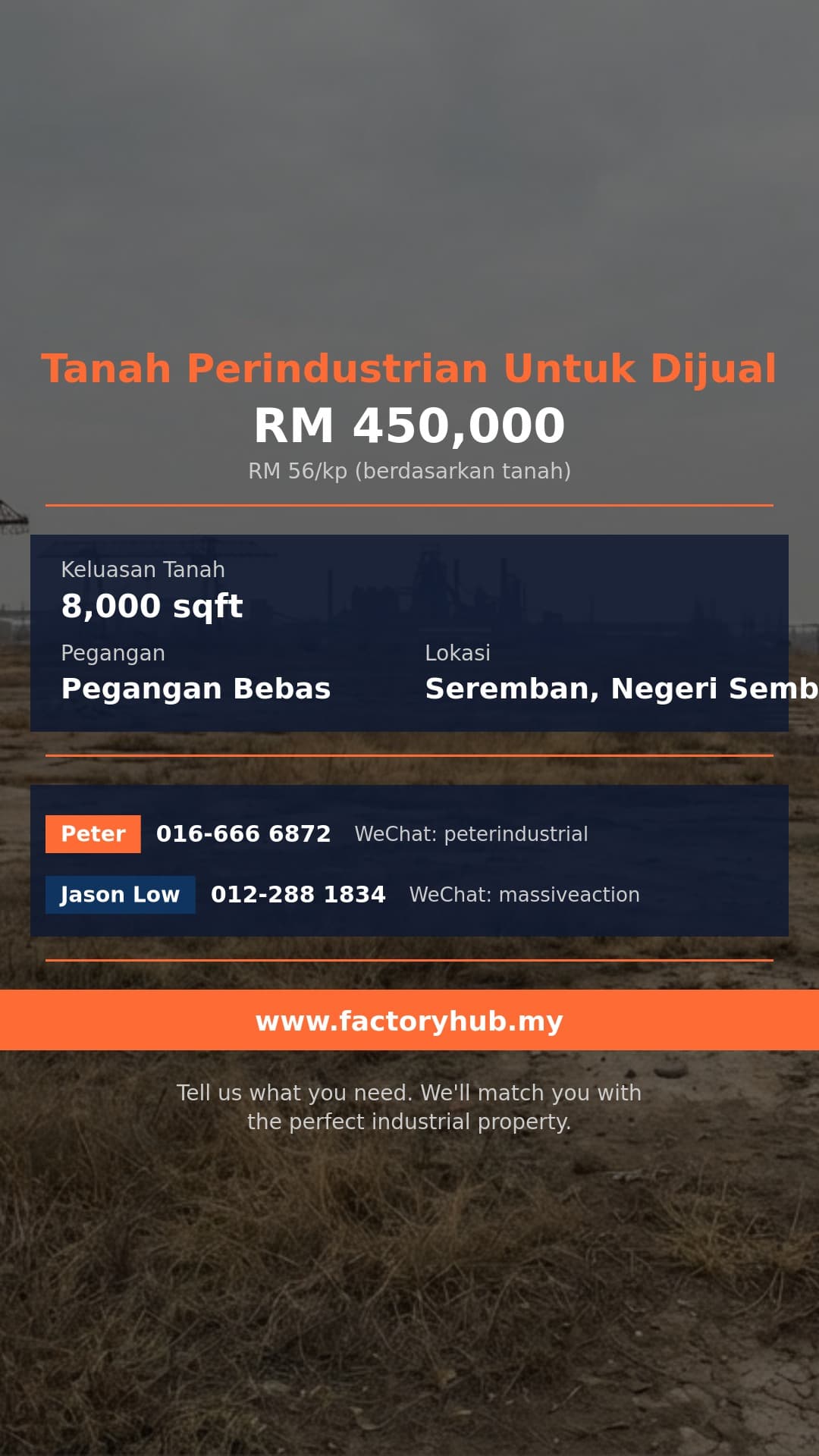 Tanah Untuk Dijual - Seremban Pegangan Bebas Tanah untuk Dijual – RM450K 8000kp - Seremban, Negeri Sembilan