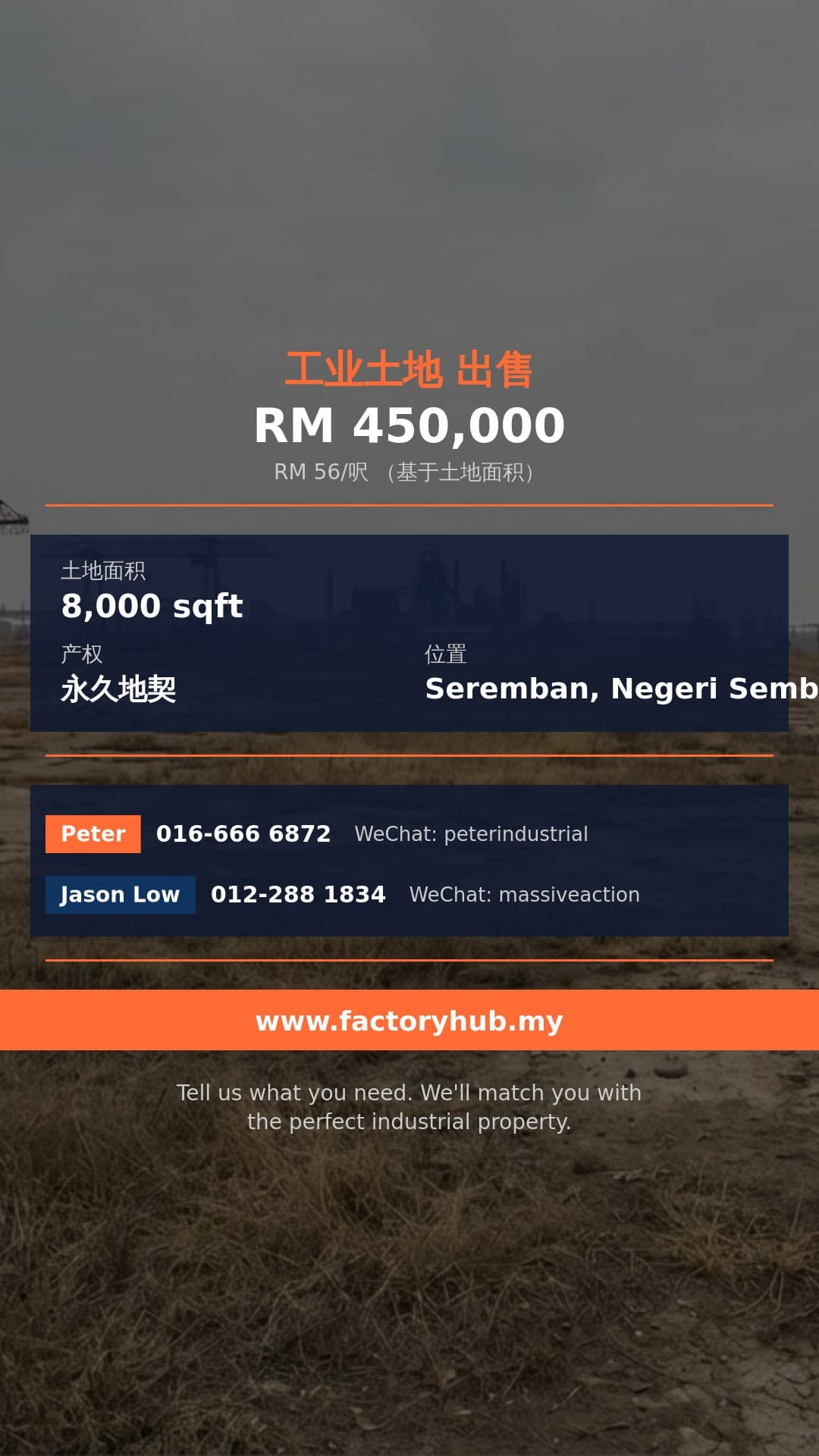 土地 出售 - 森美兰芙蓉永久地契土地出售 – RM45万 8000呎 - Seremban, Negeri Sembilan