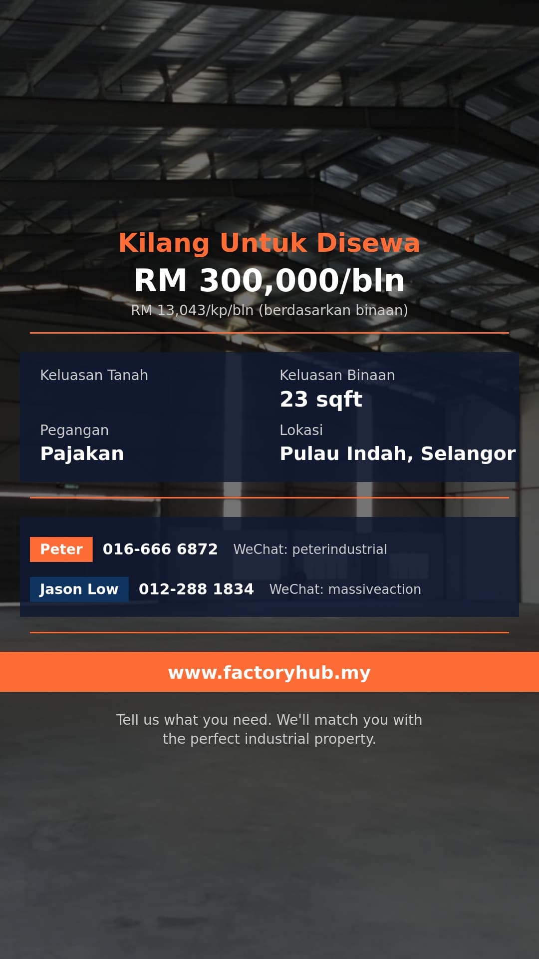 Kilang Untuk Disewa - RM300K/bln Kilang Sesebuah untuk Disewa di Taman Perindustrian Pulau Indah – 23kp - Pulau Indah, Selangor