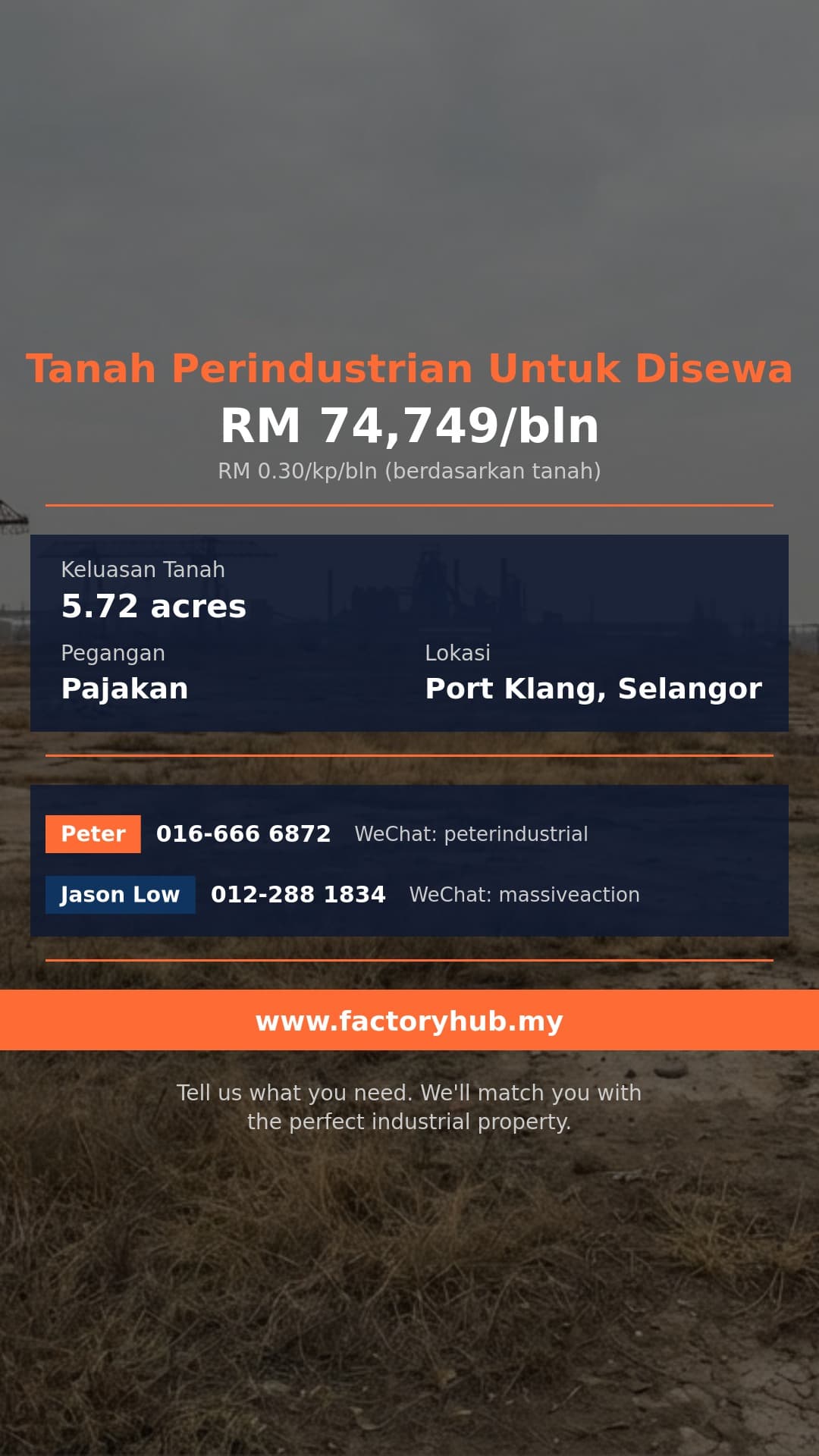 Tanah Untuk Disewa - Tanah Perindustrian NorthPort untuk Disewa – RM74.75K/bln 5.72ekar - Port Klang, Selangor