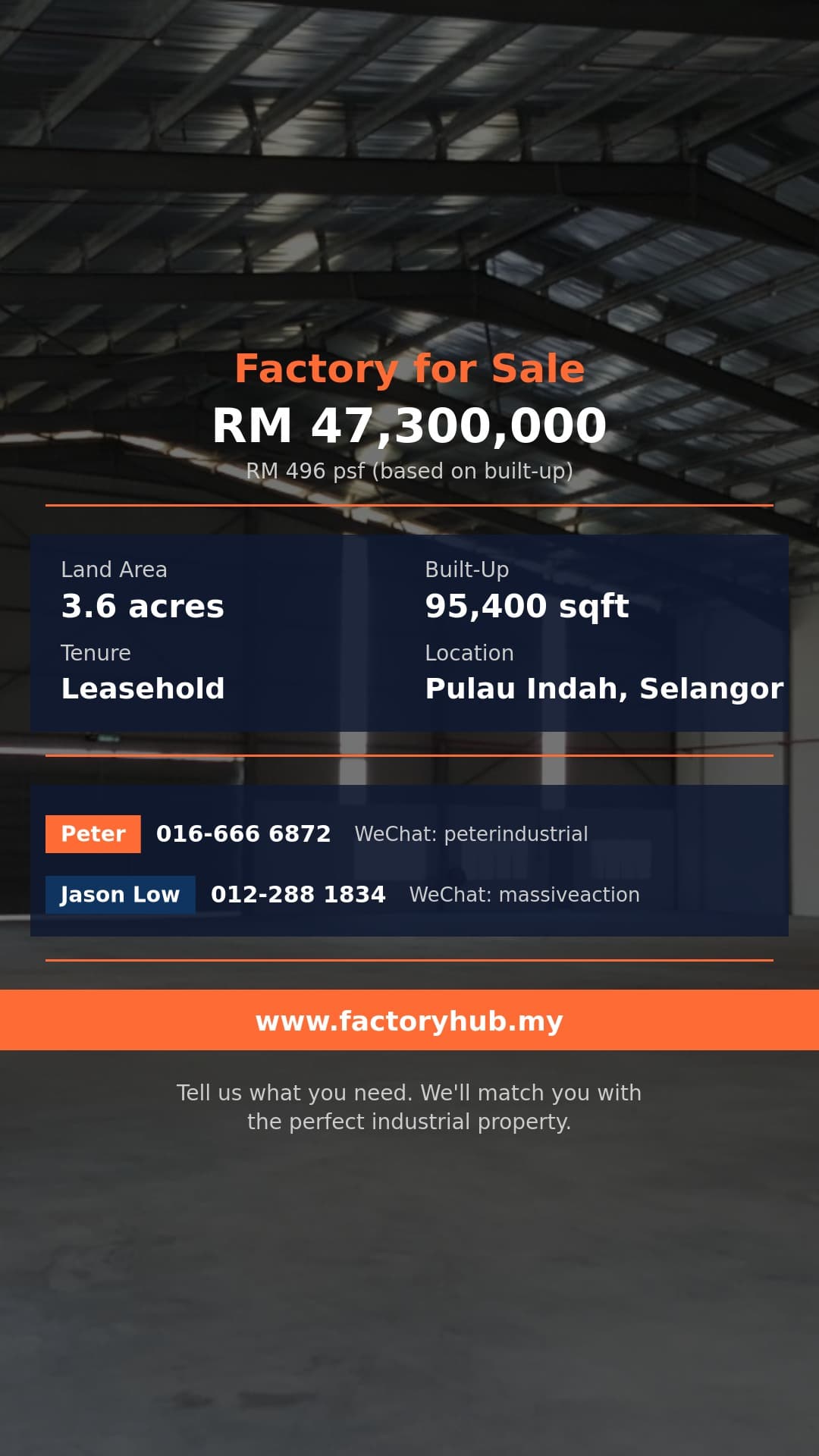 Factory For Sale - Pulau Indah, Port Klang Warehouse for Sale – RM47.3M 95,400sf - Pulau Indah, Selangor