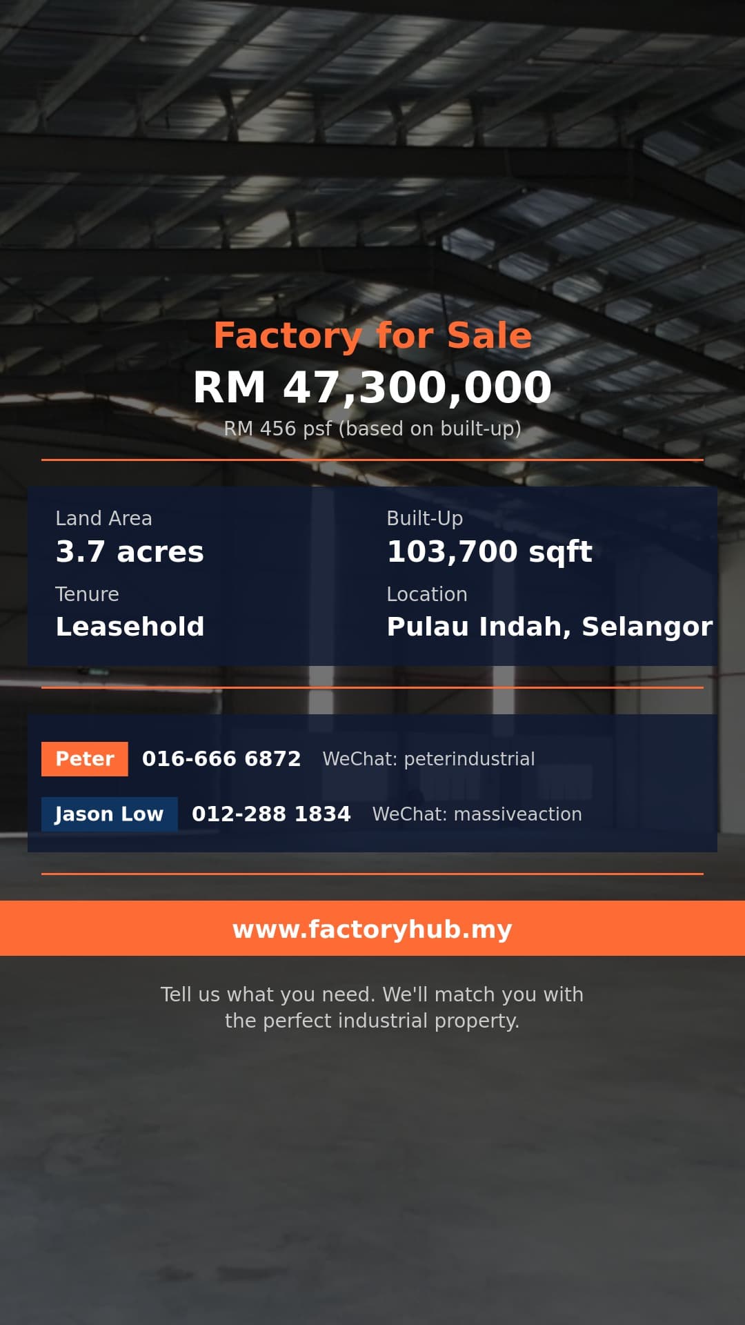 Factory For Sale - RM47.3M Detached Factory for Sale in Pulau Indah – 103,700sf - Pulau Indah, Selangor