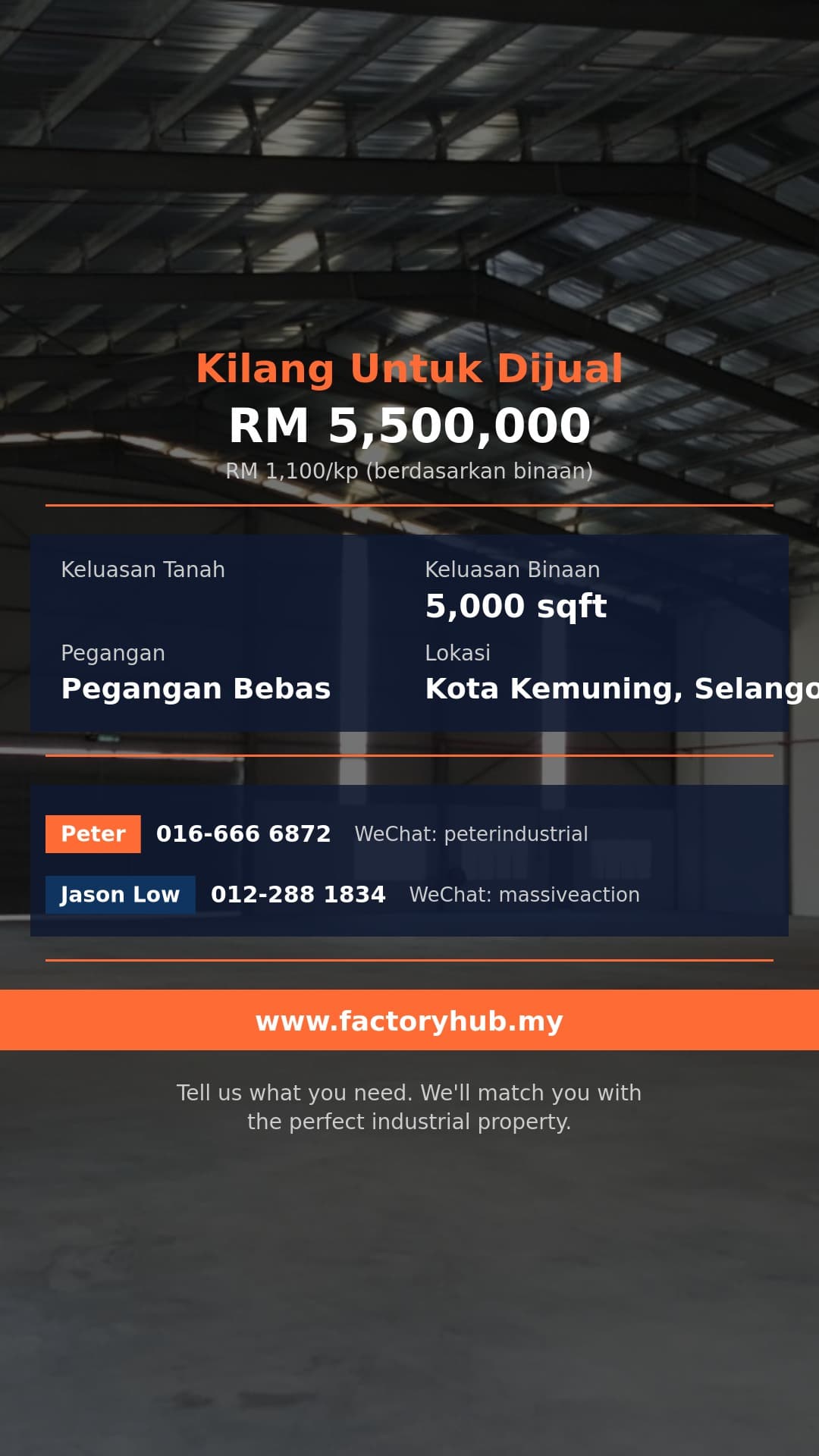 Kilang Untuk Dijual - RM5.5J Pegangan Bebas Kilang Berkembar untuk Dijual di Kota Kemuning – 5000kp - Kota Kemuning, Selangor