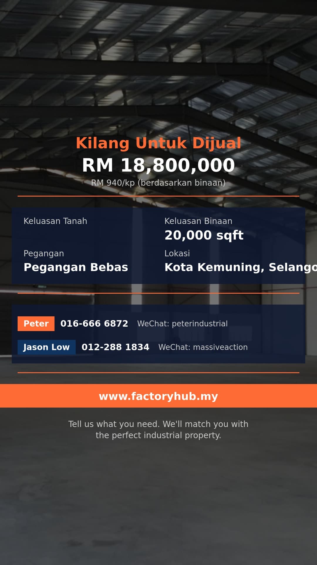 Kilang Untuk Dijual - Pegangan Bebas Kilang Sesebuah untuk Dijual di Kota Kemuning – RM18.8J 20000kp - Kota Kemuning, Selangor