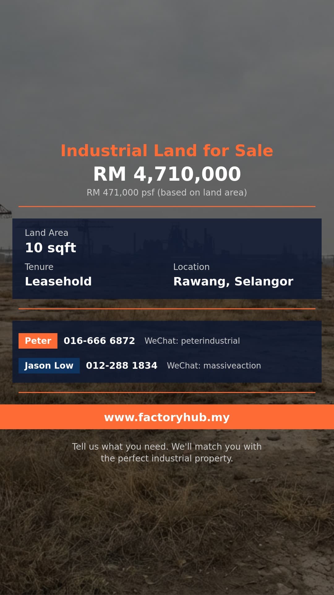 Land For Sale - RM4.71M Industrial Land for Sale in Serendah, Rawang – 10sf - Rawang, Selangor