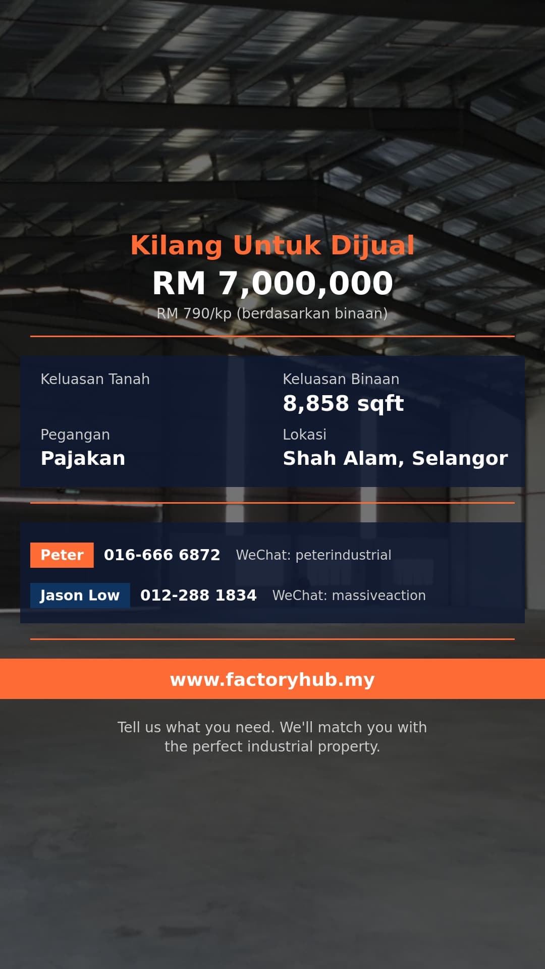 Kilang Untuk Dijual - Kilang Berkembar untuk Dijual di Seksyen 15 Shah Alam – RM7J 8858kp - Shah Alam, Selangor