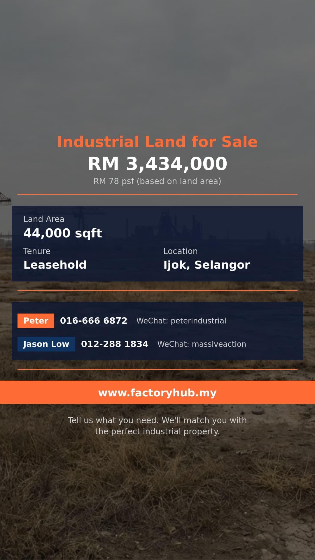 Land For Sale - Kota Puteri Industrial Land for Sale – RM3.43M 44000sf - Ijok, Selangor